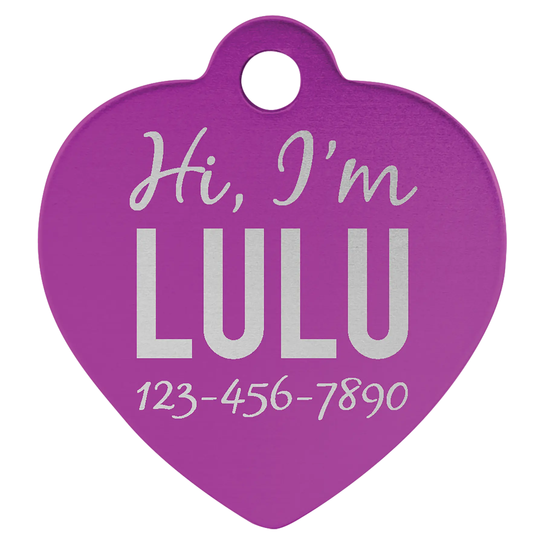 Personalized Double-Sided Heart Shape Pet Name Tag, Anodized Aluminum, 1.25" x 1.25" JDS