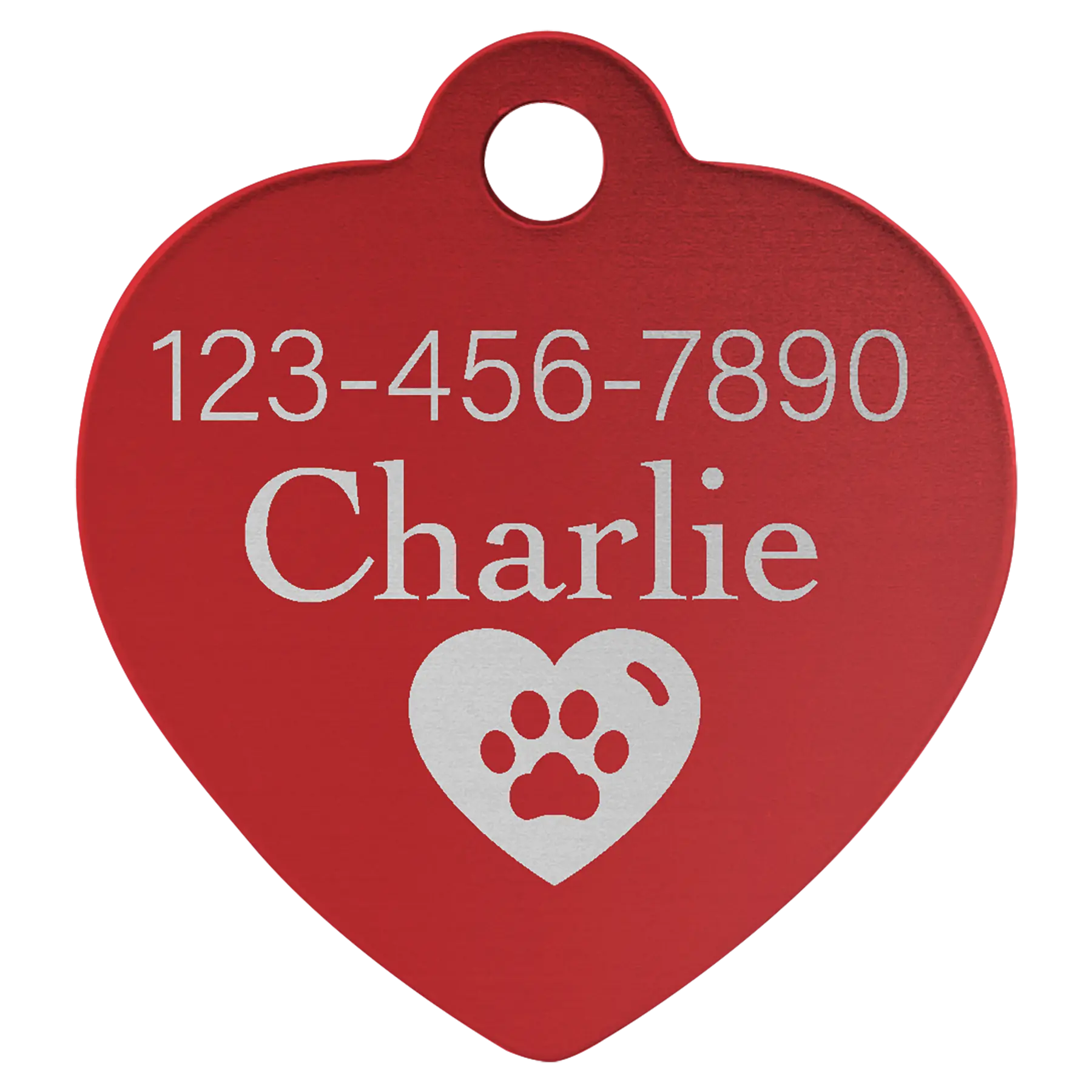 Personalized Double-Sided Heart Shape Pet Name Tag, Anodized Aluminum, 1.25" x 1.25" JDS