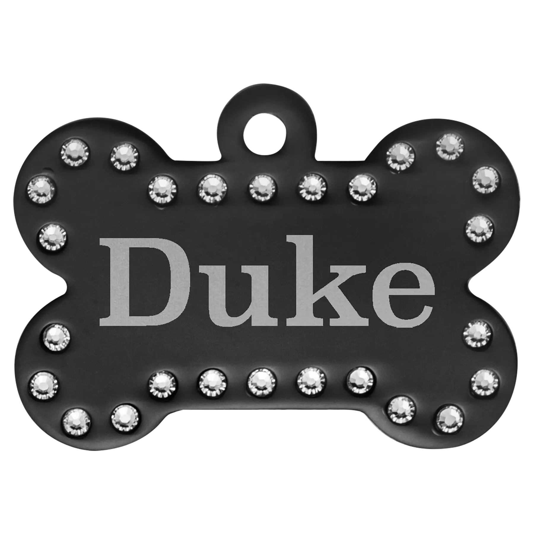 Personalized Swarovski Crystal Bling Bone Shape Pet Name Tag, Double-Sided, Anodized Aluminum, 1.5" x 1", 5 Colors JDS