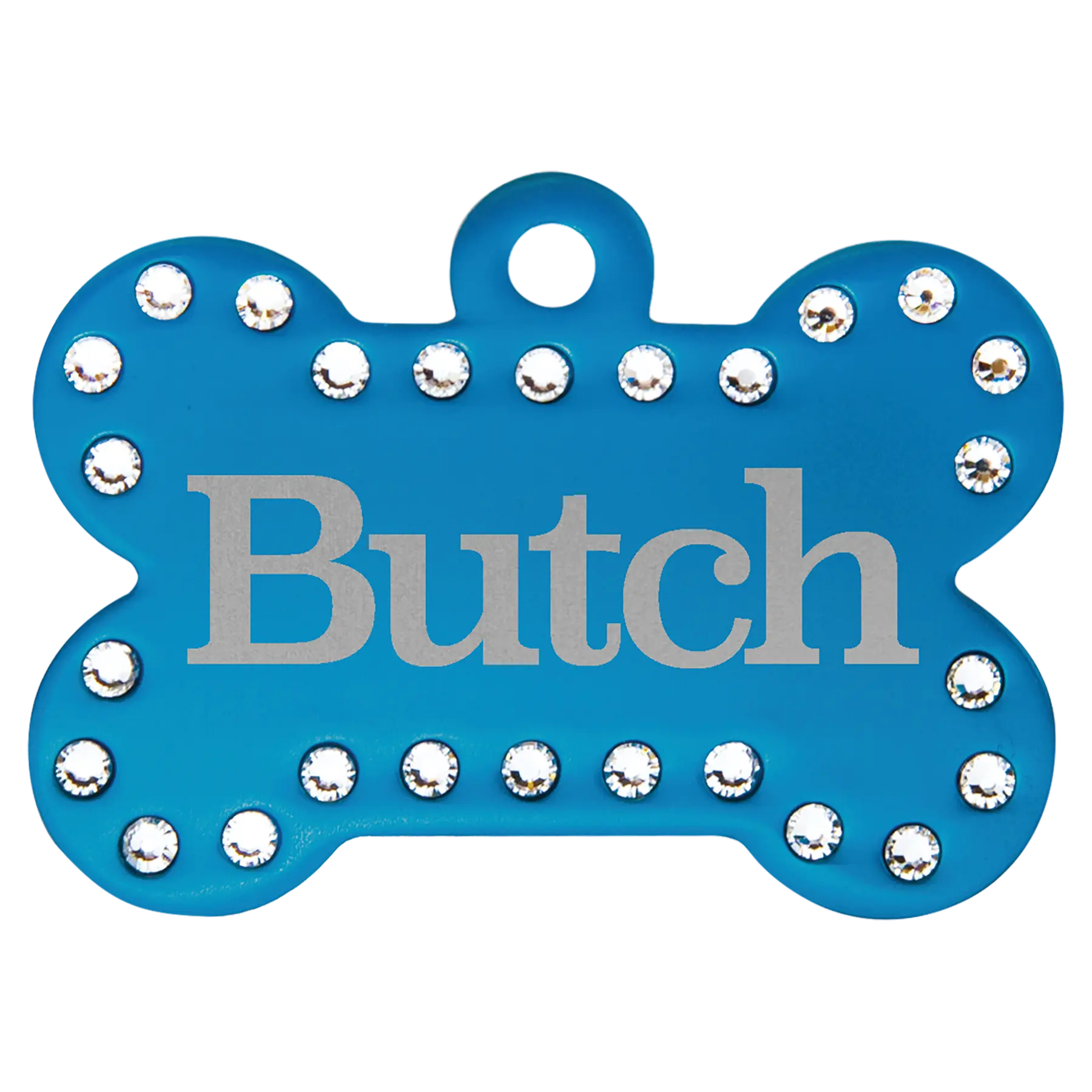 Personalized Swarovski Crystal Bling Bone Shape Pet Name Tag, Double-Sided, Anodized Aluminum, 1.5" x 1", 5 Colors JDS