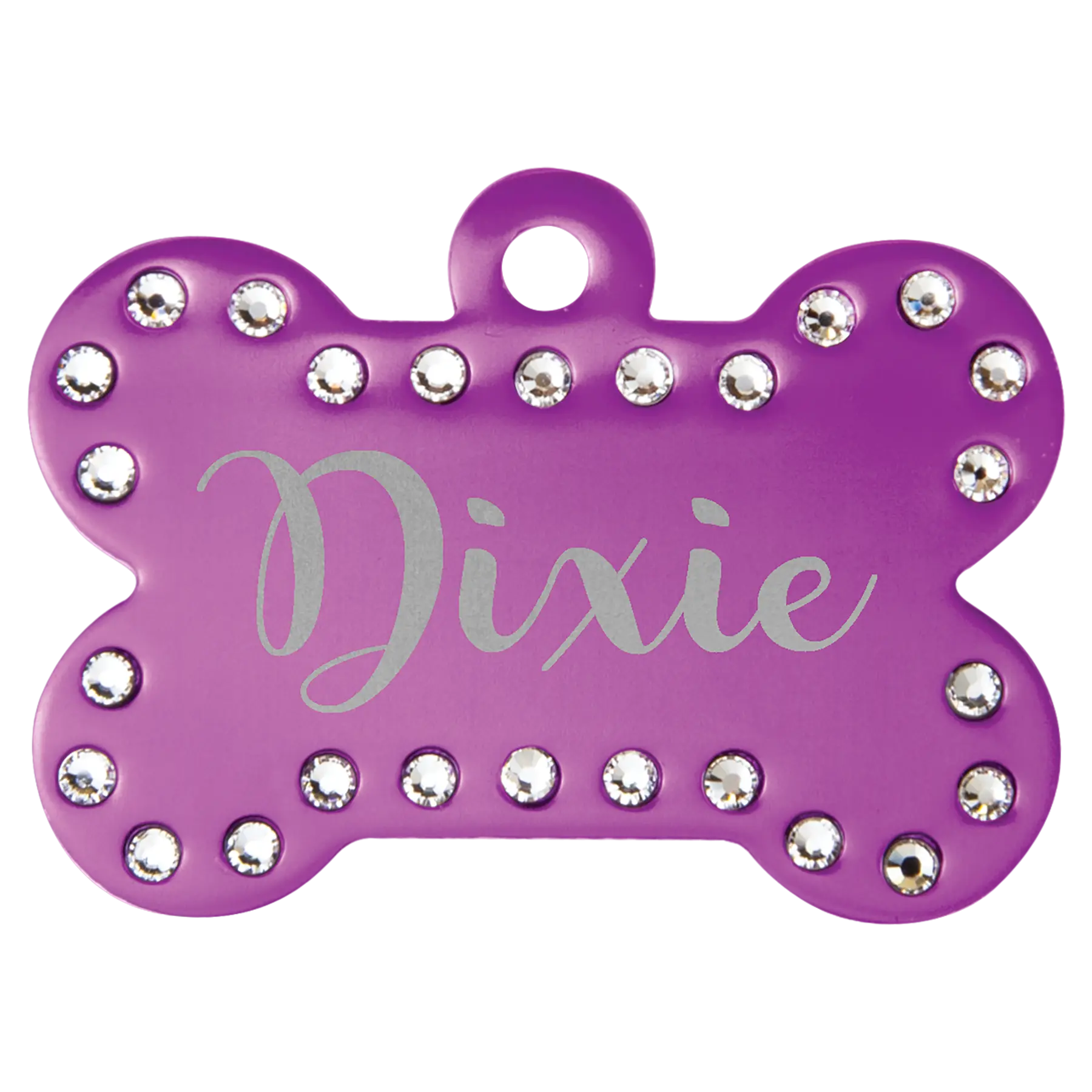 Personalized Swarovski Crystal Bling Bone Shape Pet Name Tag, Double-Sided, Anodized Aluminum, 1.5" x 1", 5 Colors JDS