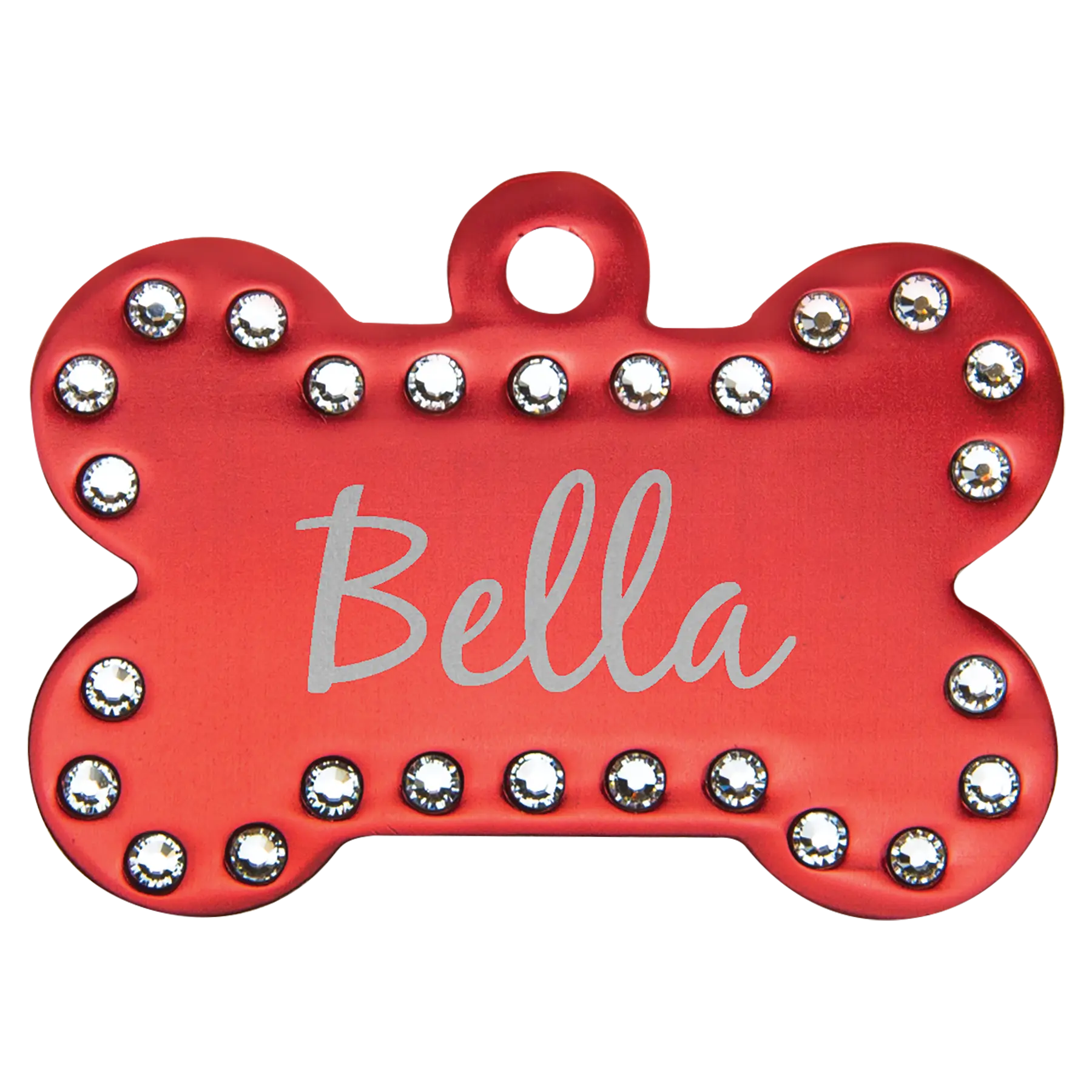 Personalized Swarovski Crystal Bling Bone Shape Pet Name Tag, Double-Sided, Anodized Aluminum, 1.5" x 1", 5 Colors JDS