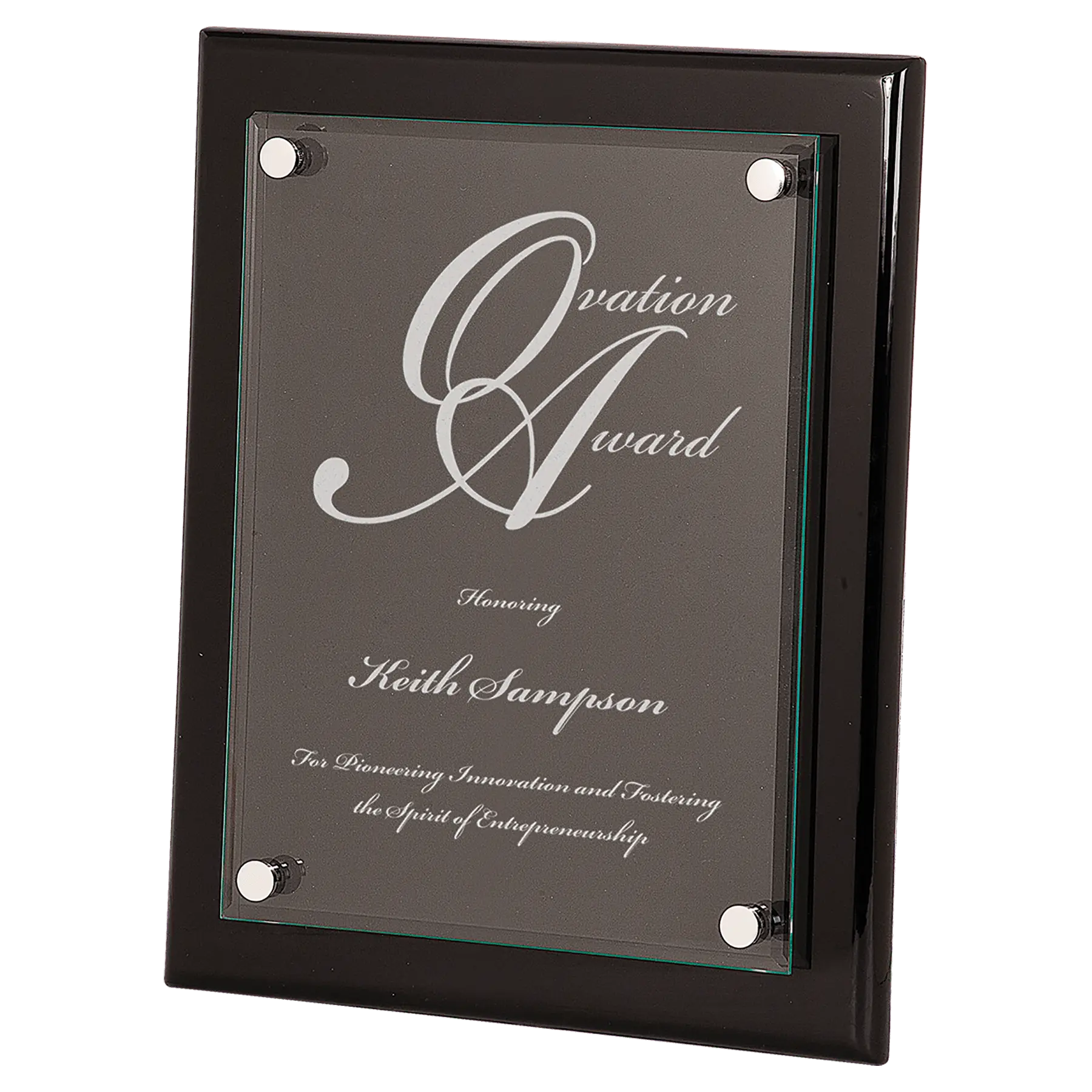 Premier Piano Finish Floating Glass Plaque Award, Black, 3 Sizes JDS