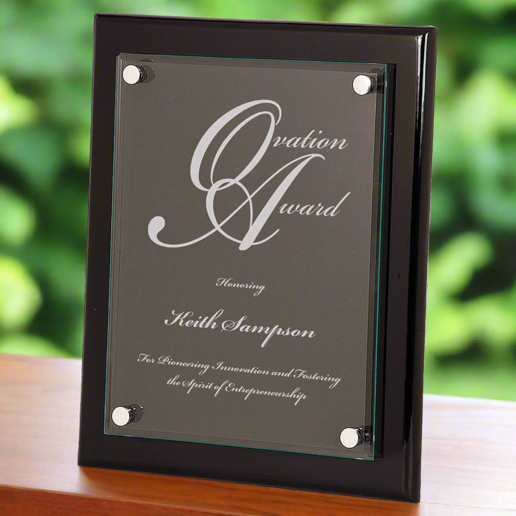 Premier Piano Finish Floating Glass Plaque Award, Black, 3 Sizes JDS