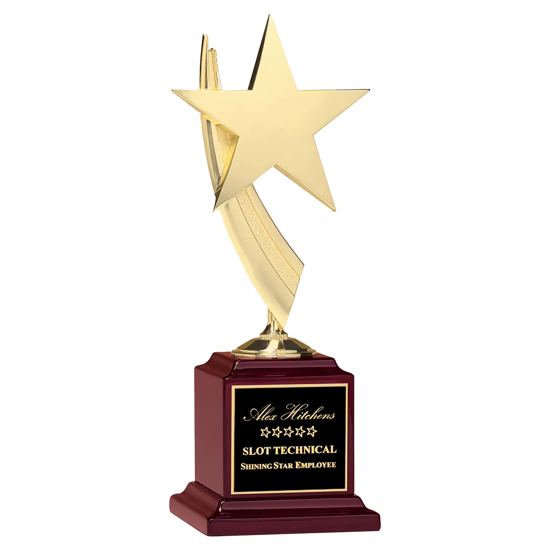 Gold Star Casting Standing Award Trophy, Rosewood Piano Finish Base, Black Plate, 13" Sams Engraving and Gifts