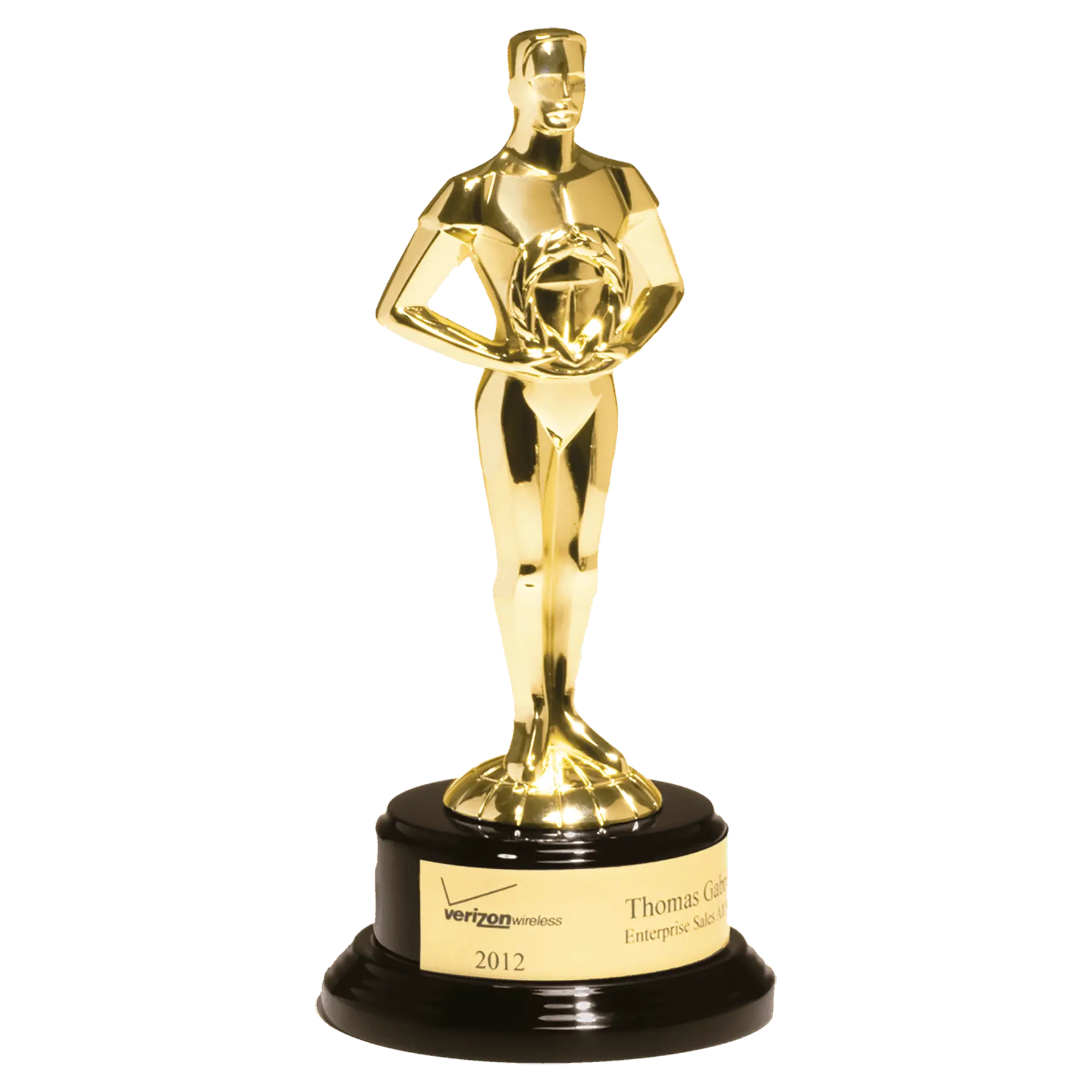 Classic Statue Achiever Figure Trophy Standing Award on Black Piano Finish Base, Goldtone Cast Metal, 11" Tall JDS