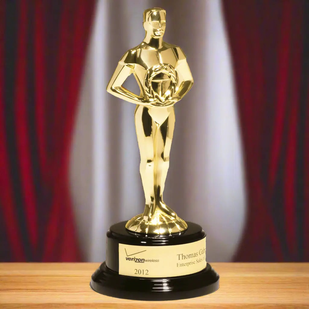 Classic Statue Achiever Figure Trophy Standing Award on Black Piano Finish Base, Goldtone Cast Metal, 11" Tall JDS