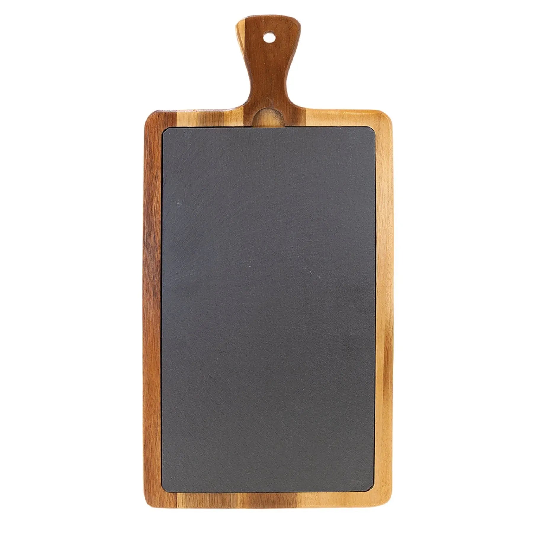 Personalized Slate Charcuterie Cutting Board with Handle, Acacia Wood & Natural Slate, 16 " x 7.75″ JDS
