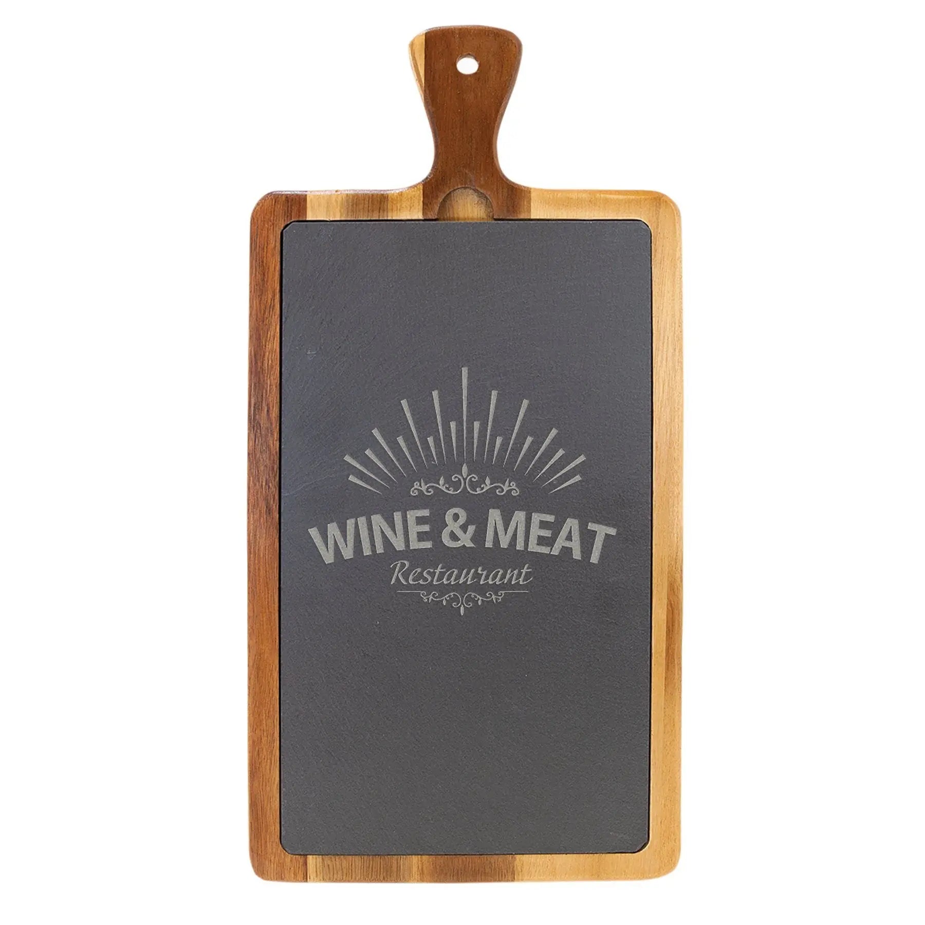 Personalized Slate Charcuterie Cutting Board with Handle, Acacia Wood &  Natural Slate, 16 " x 7.75″ JDS