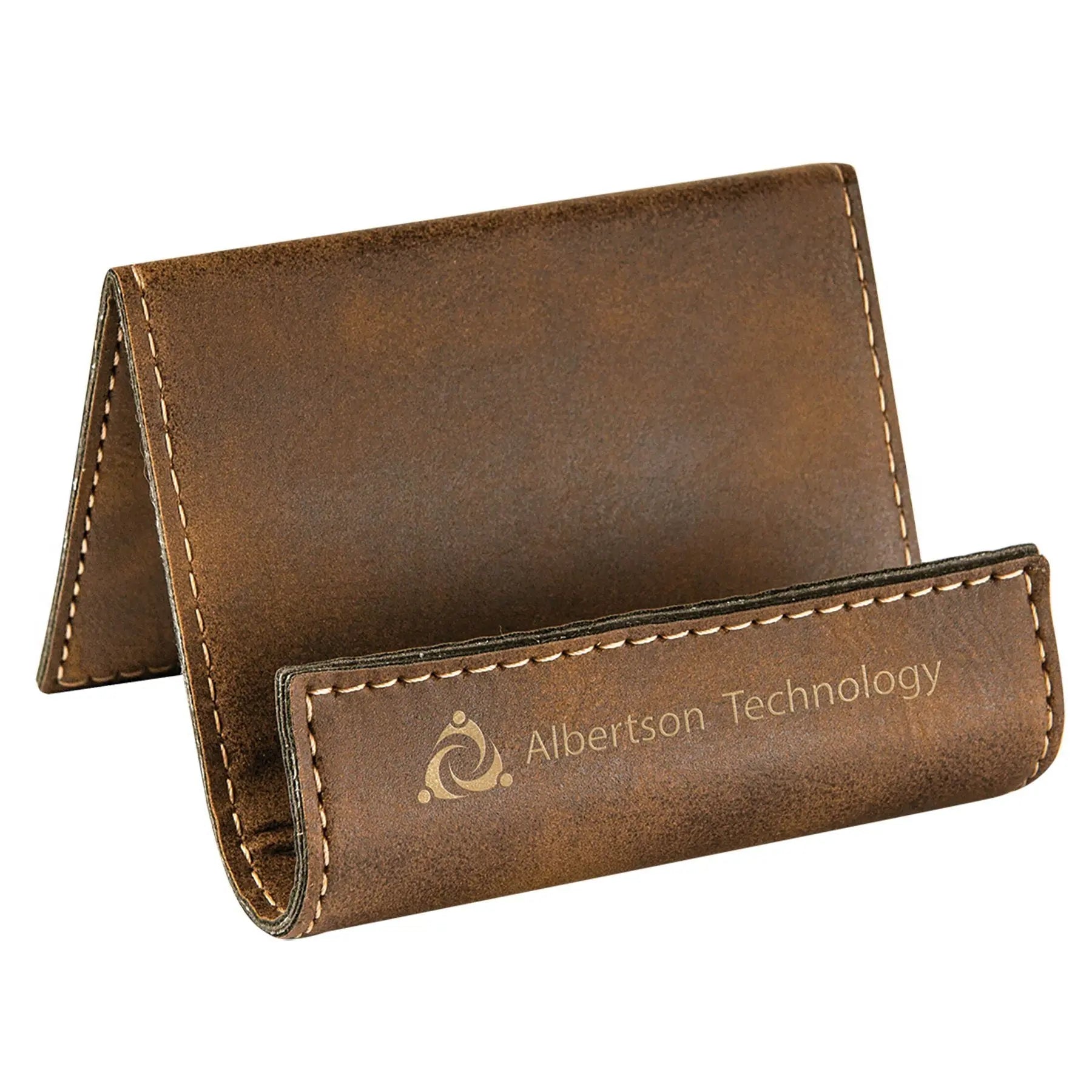 Custom Engraved Executive Leatherette Business Card Holder Stand – 3.5" x 2.5" JDS