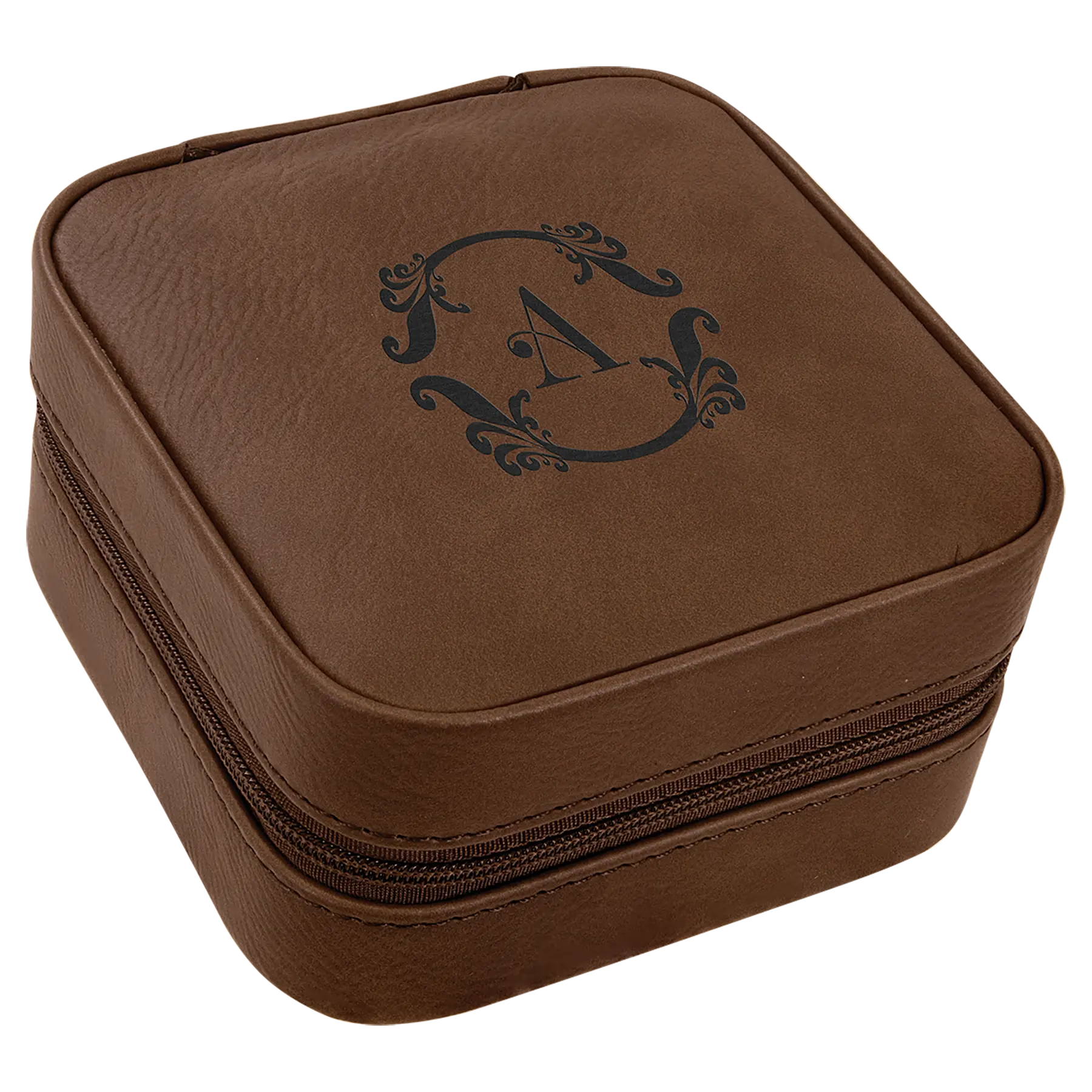 Personalized Travel Jewelry Box with Zipper Closure, Leatherette, 4"x 4″, 11 colors JDS