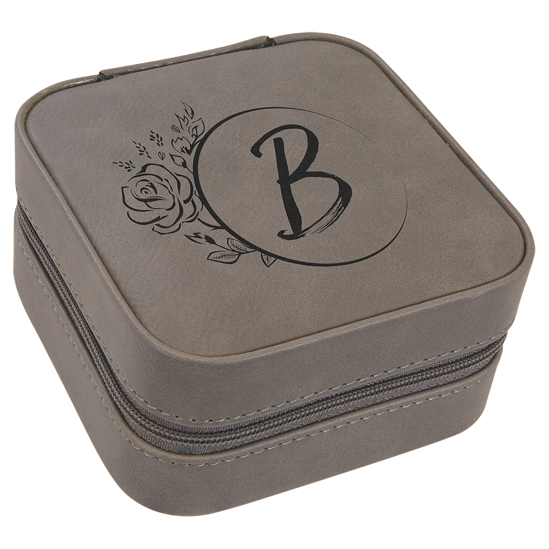 Personalized Travel Jewelry Box with Zipper Closure, Leatherette, 4"x 4″, 11 colors JDS