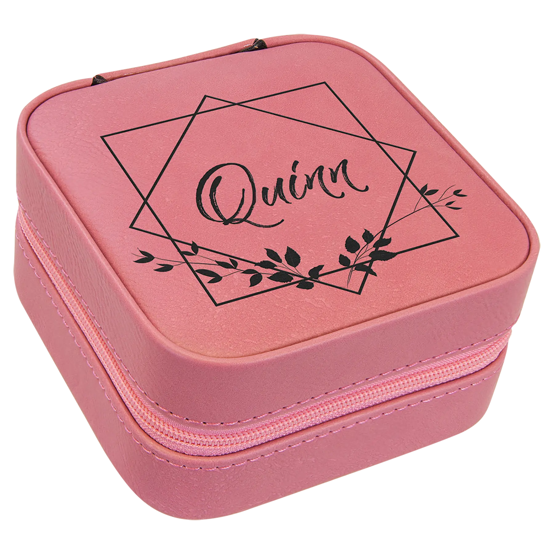 Personalized Travel Jewelry Box with Zipper Closure, Leatherette, 4"x 4″, 11 colors JDS