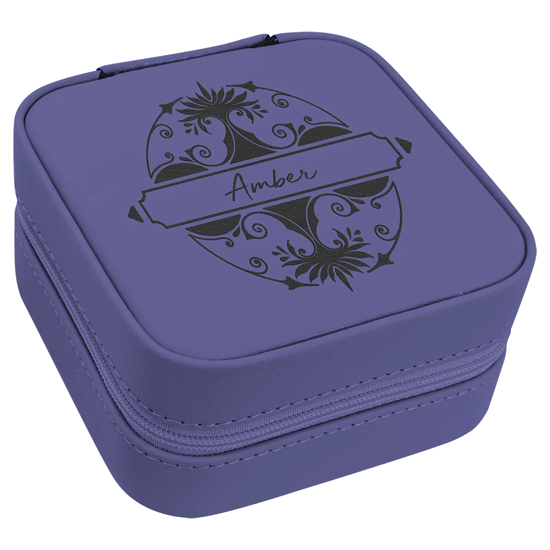 Personalized Travel Jewelry Box with Zipper Closure, Leatherette, 4"x 4″, 11 colors JDS