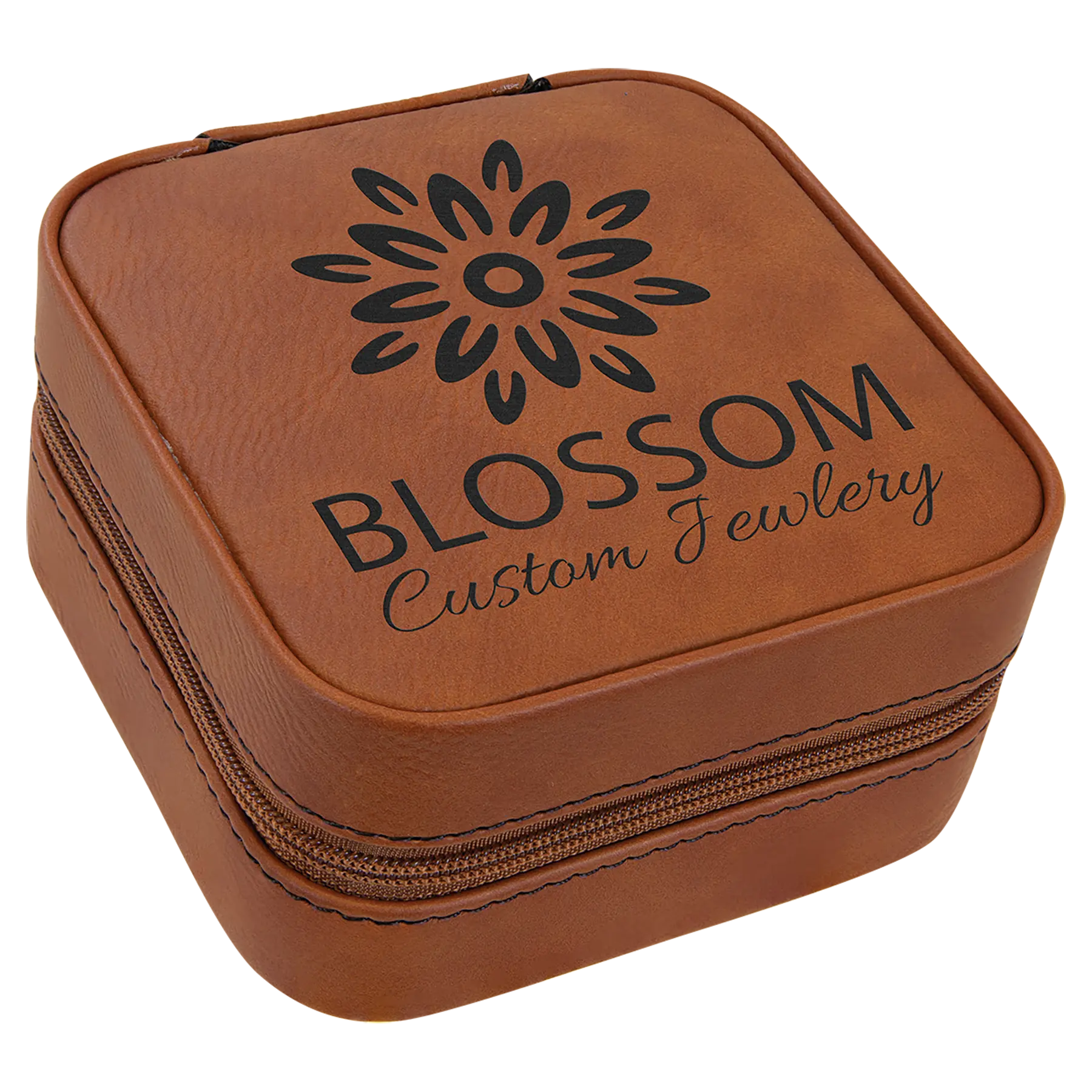 Personalized Travel Jewelry Box with Zipper Closure, Leatherette, 4"x 4″, 11 colors JDS