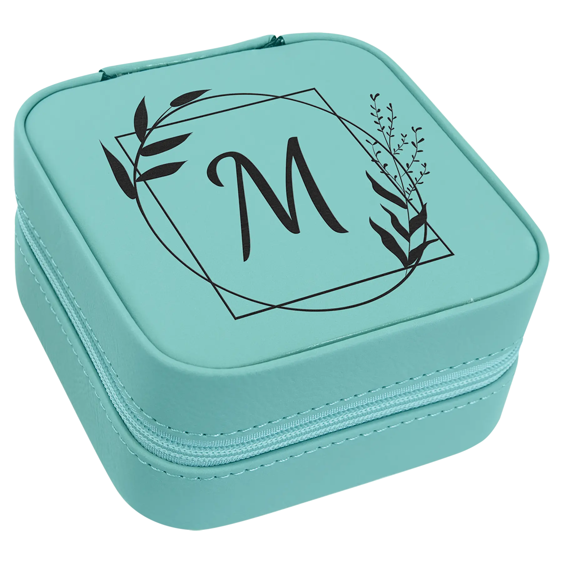 Personalized Travel Jewelry Box with Zipper Closure, Leatherette, 4"x 4″, 11 colors JDS