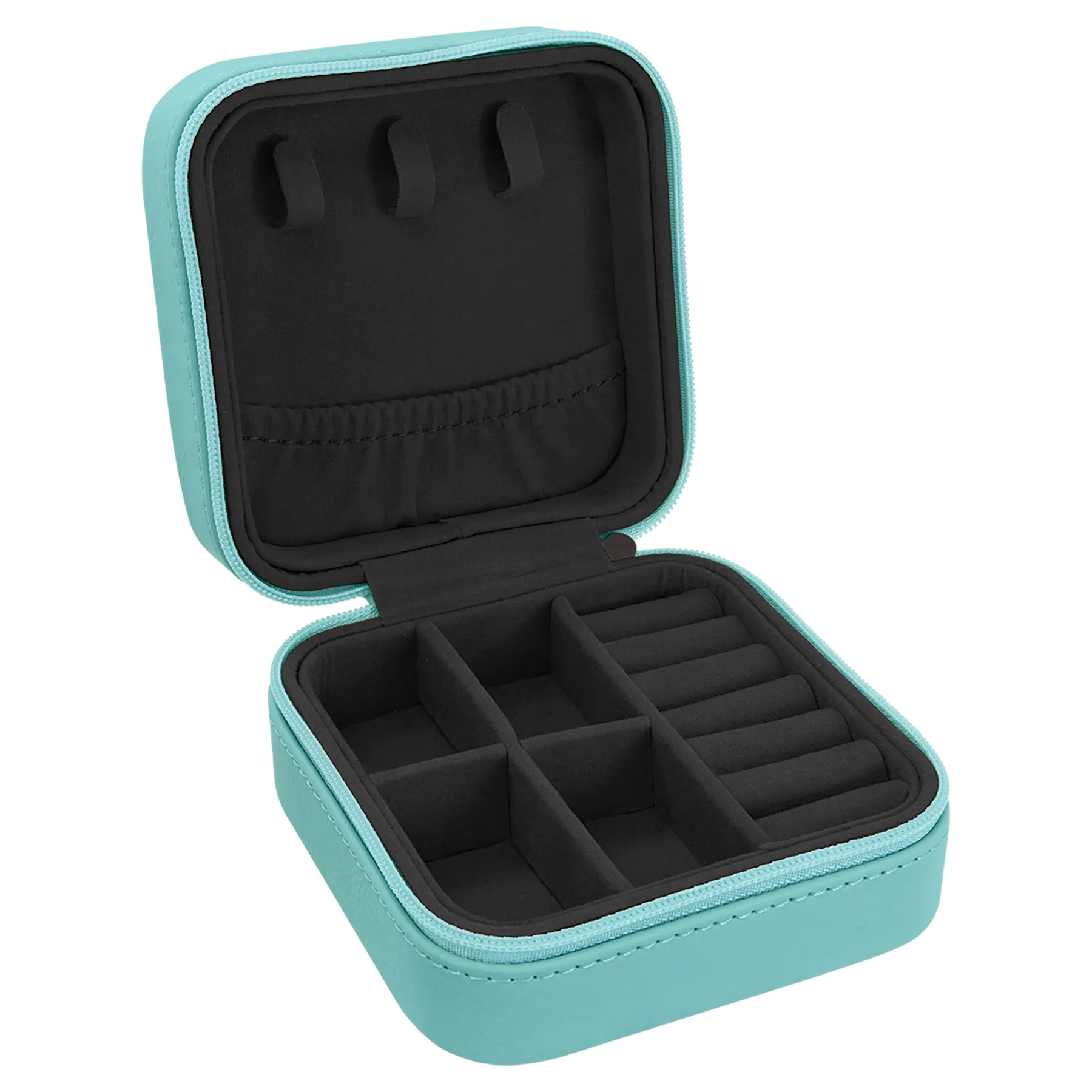 Personalized Travel Jewelry Box with Zipper Closure, Leatherette, 4"x 4″, 11 colors JDS