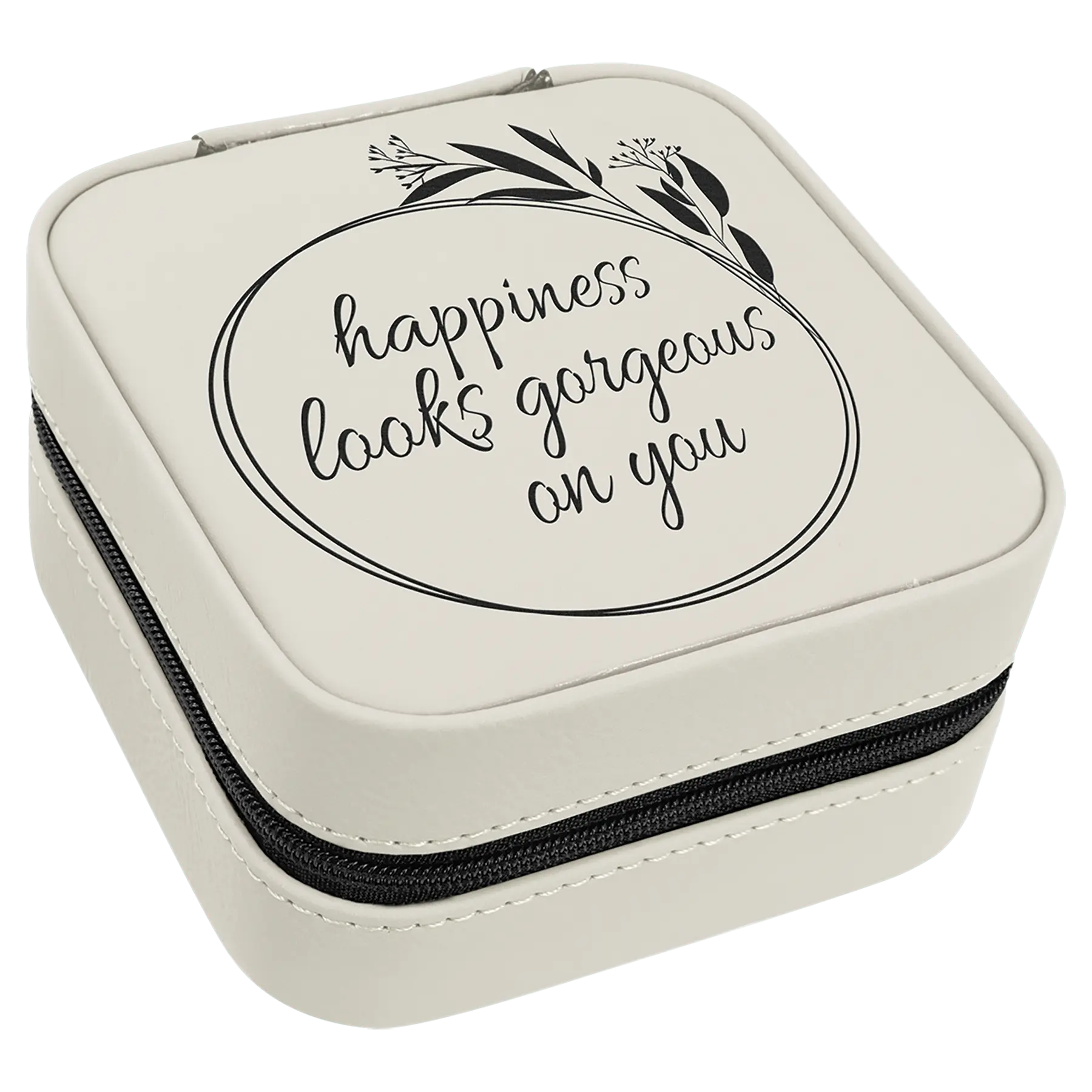 Personalized Travel Jewelry Box with Zipper Closure, Leatherette, 4"x 4″, 11 colors JDS
