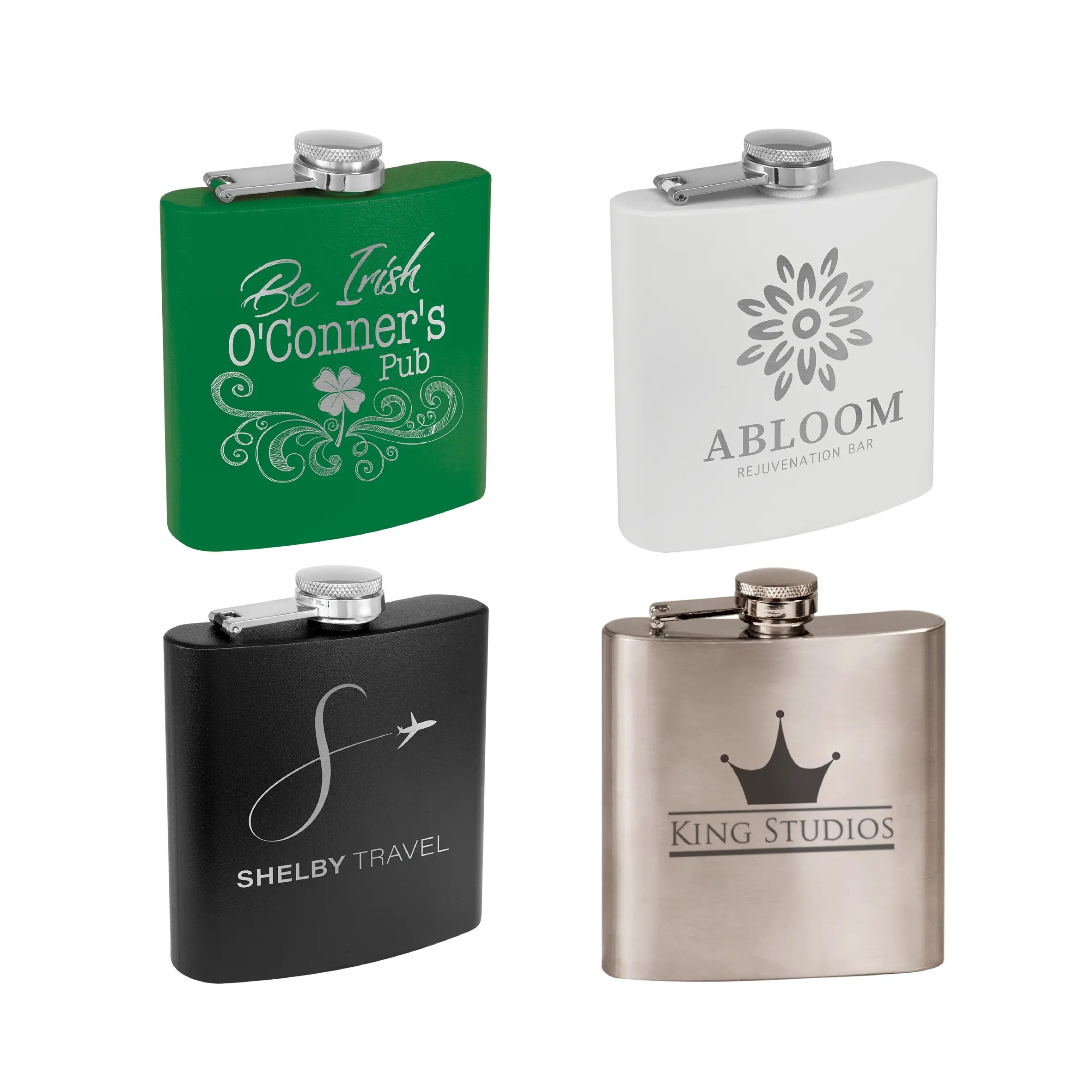 Personalized 6 oz. Powder Coated Stainless Steel Flask, 4 Colors JDS