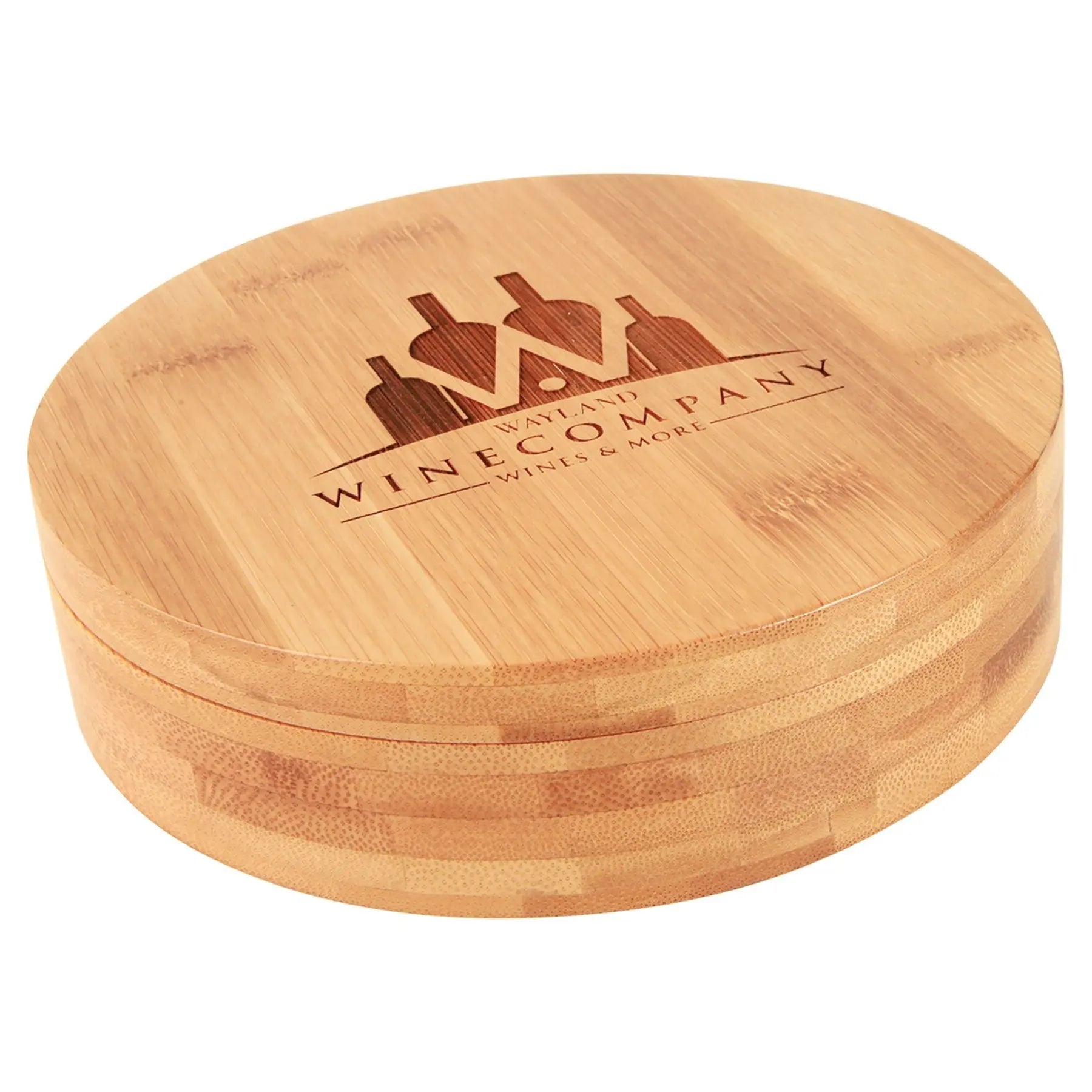 Personalized Round 4-Piece Wine Tool Gift Set, Bamboo Wood JDS