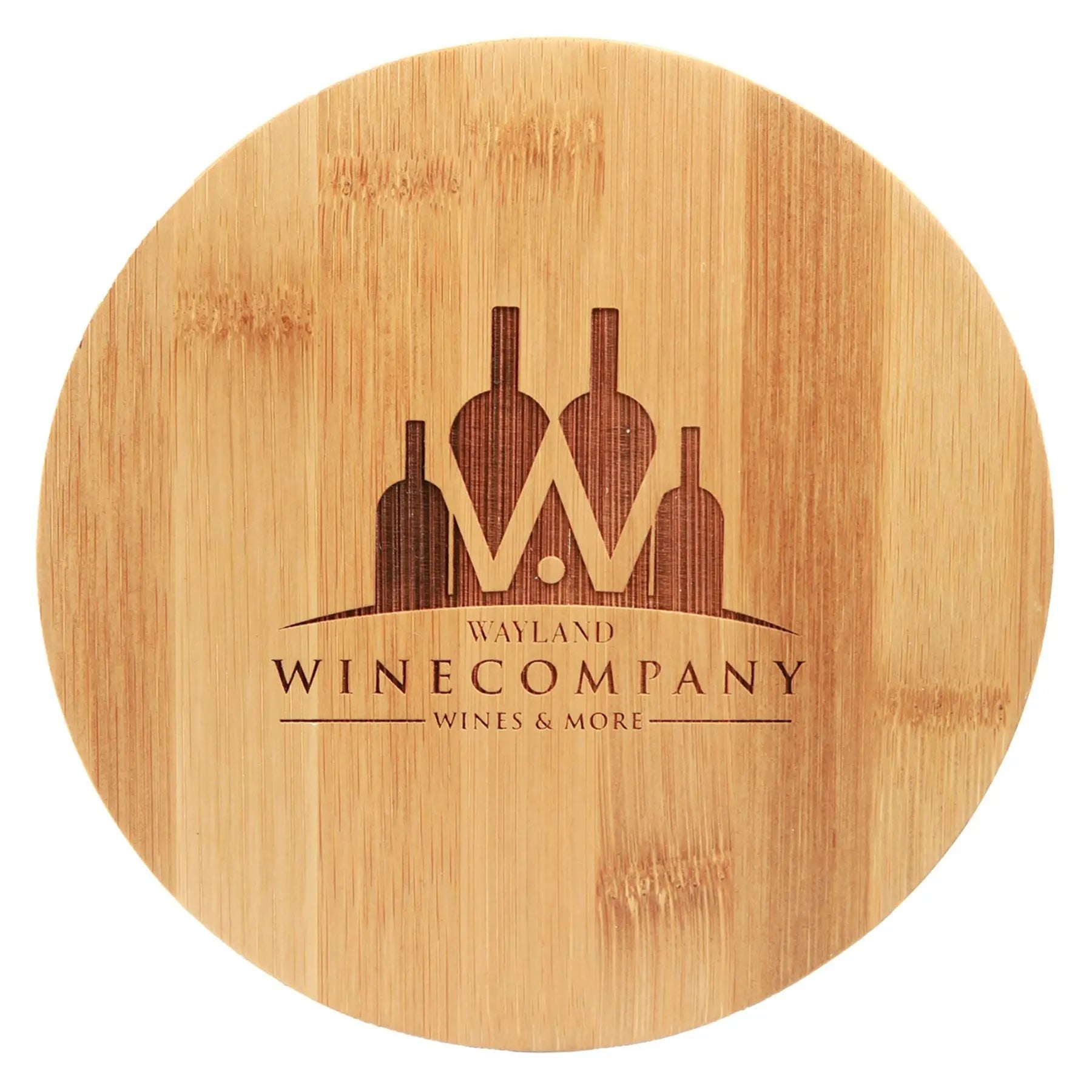 Personalized Round 4-Piece Wine Tool Gift Set, Bamboo Wood JDS