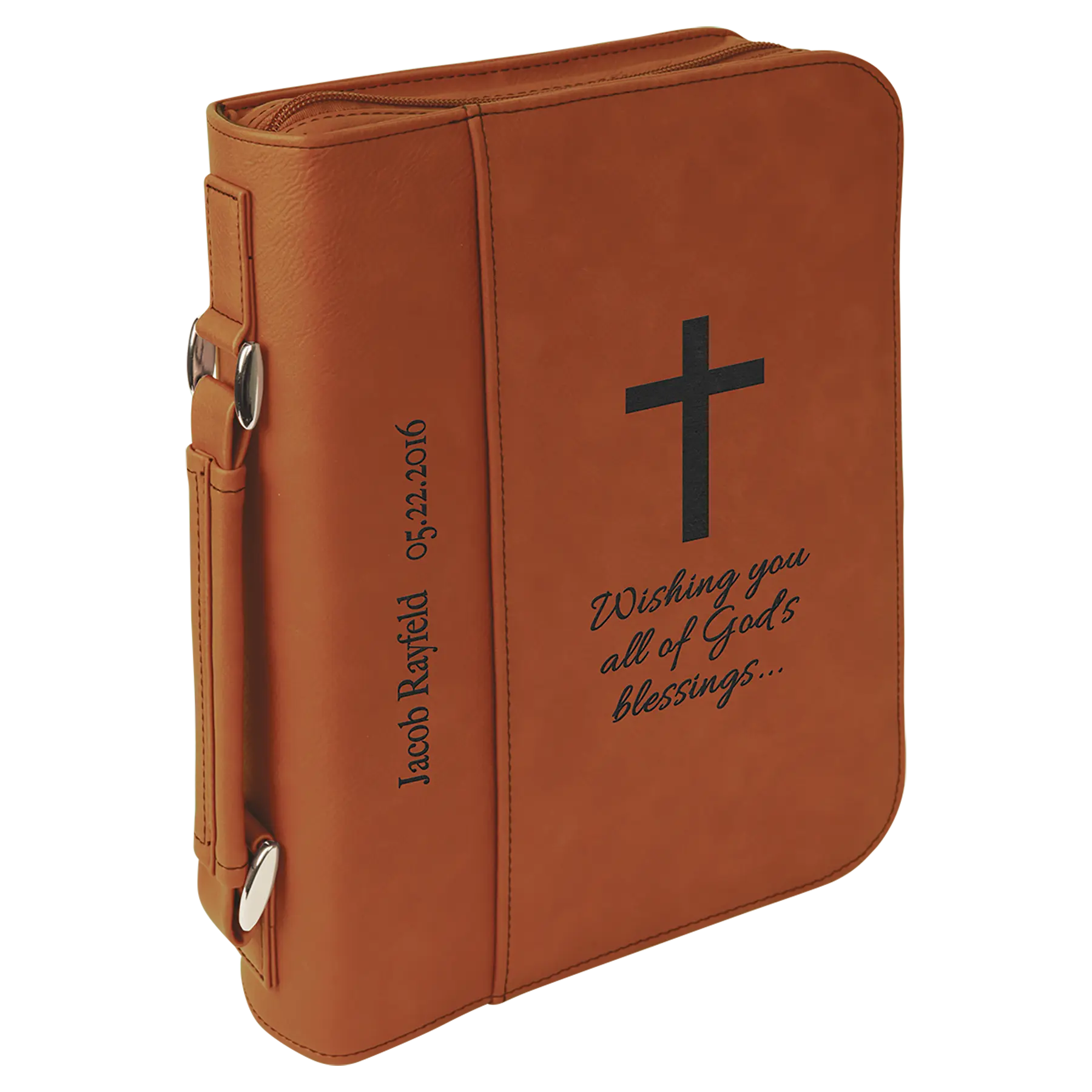 Personalized Bible/Book Cover with Pocket, Handle and Zipper, Leatherette, 7.5” x 10.75”, 11 Colors JDS