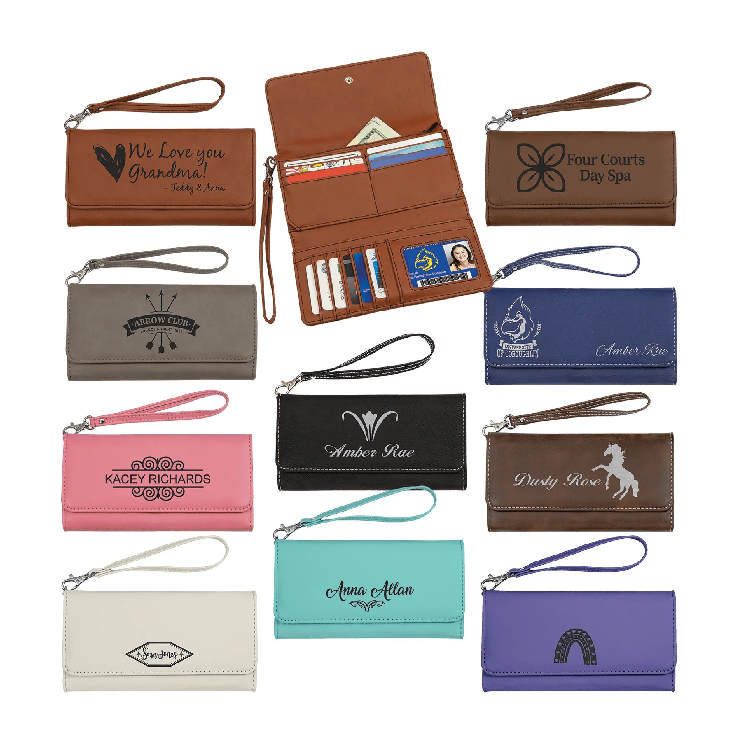 Personalized Wallet with Wrist Strap, Wristlet, RFID Protection, Multi-Slots, Leatherette, 7.5" x 4", 10 Colors JDS