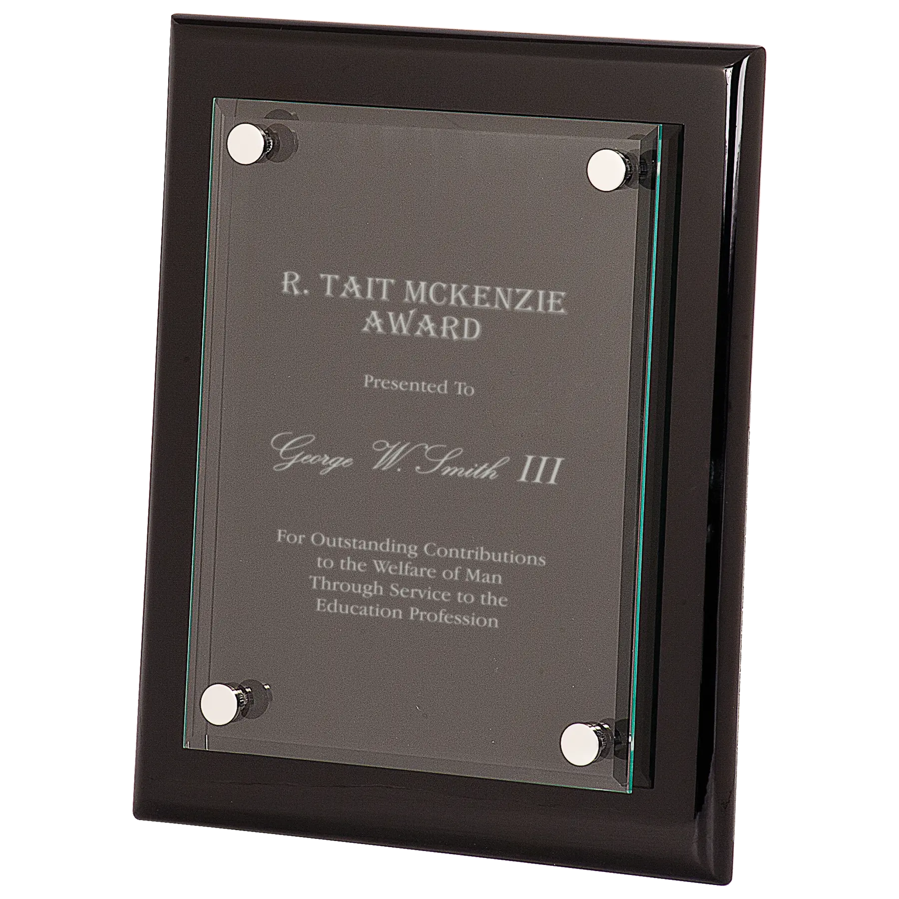Premier Piano Finish Floating Glass Plaque Award, Black, 3 Sizes JDS