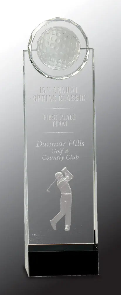 Premier Crystal Standing Golf Award featuring 3D Golfer with Lined Presentation Box, 2 Sizes JDS