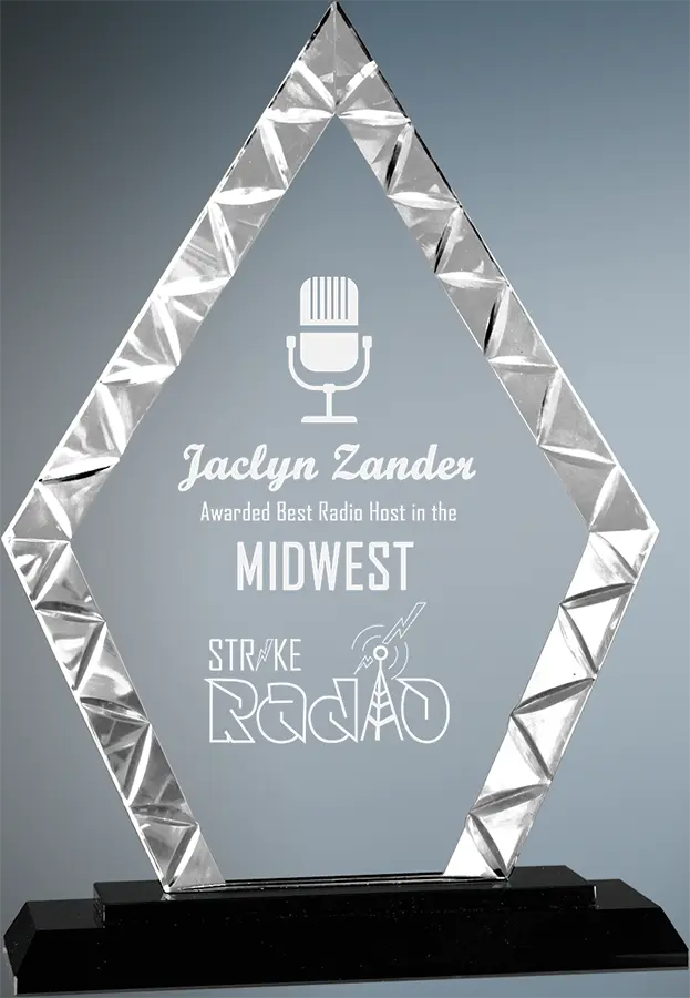 Diamond Accent Glass Standing Award with Presentation Box, 2 Sizes & Colors JDS