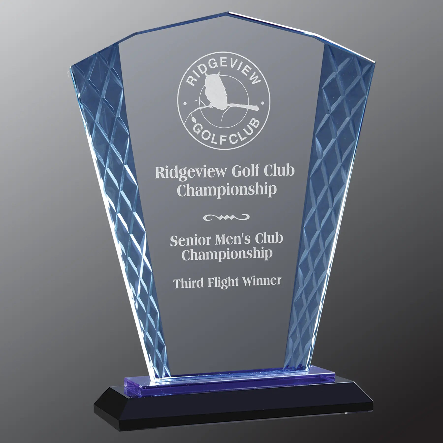 Fan Accent Glass Standing Award with Presentation Box, 2 Sizes & Colors JDS