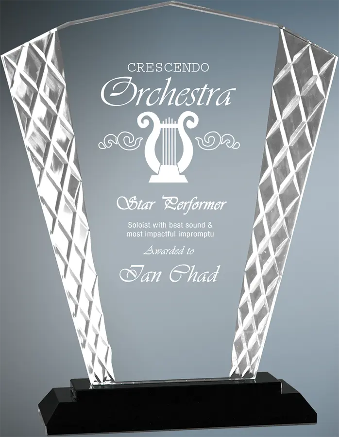 Fan Accent Glass Standing Award with Presentation Box, 2 Sizes & Colors JDS