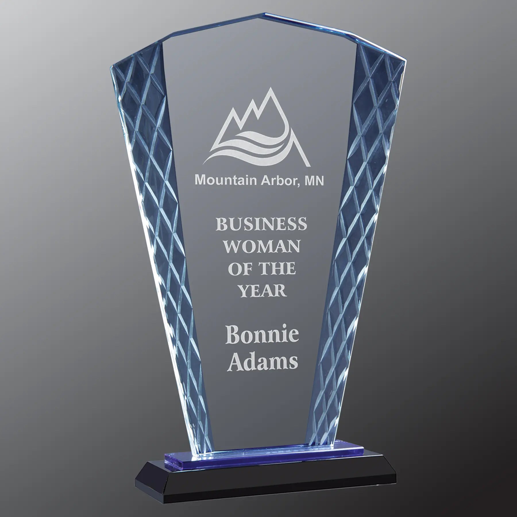 Fan Accent Glass Standing Award with Presentation Box, 2 Sizes & Colors JDS