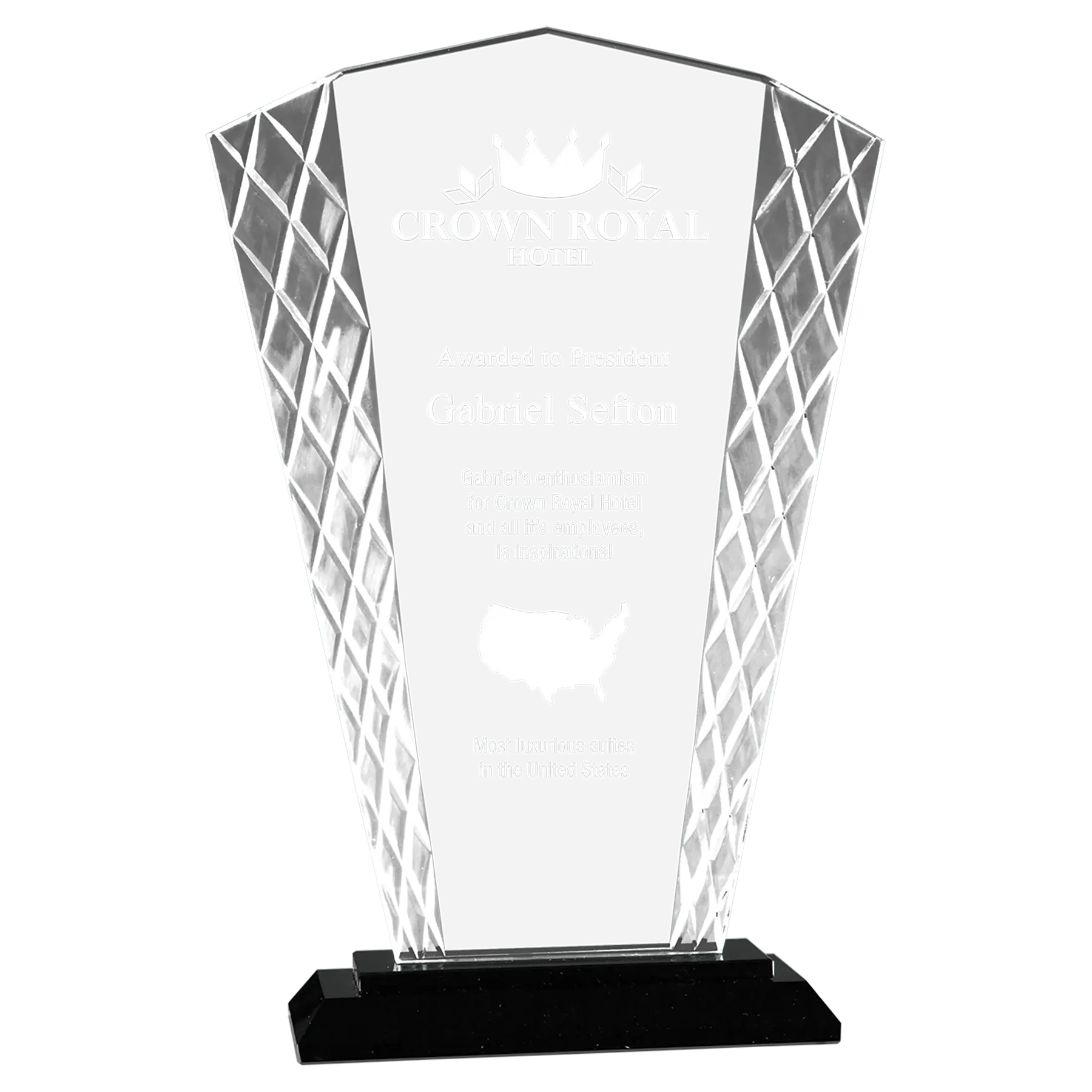 Fan Accent Glass Standing Award with Presentation Box, 2 Sizes & Colors JDS