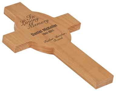 Personalized Red Alder Wood Hanging Cross Plaque – Christian Memorial Gift Sams Engraving and Gifts