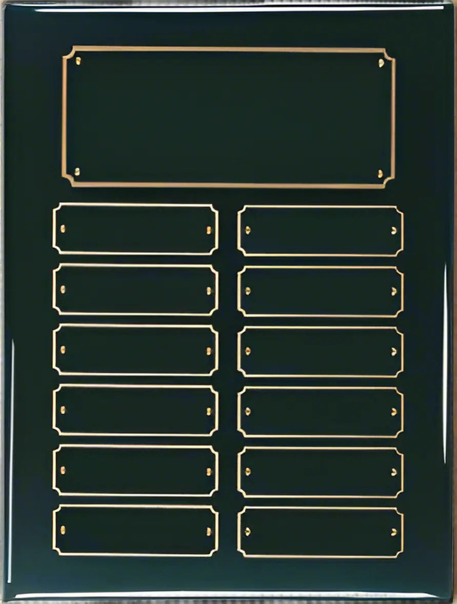 Black Piano Finish Completed Perpetual Plaque Award with 12 Name Plates, 9" x 12" JDS