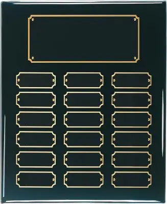 Black Piano Finish Completed Perpetual Plaque Award with 18 Name Plates, 10.5" x 13" JDS