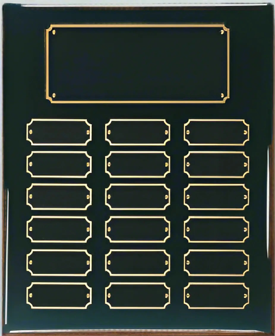 Black Piano Finish Completed Perpetual Plaque Award with 18 Name Plates, 10.5" x 13" JDS