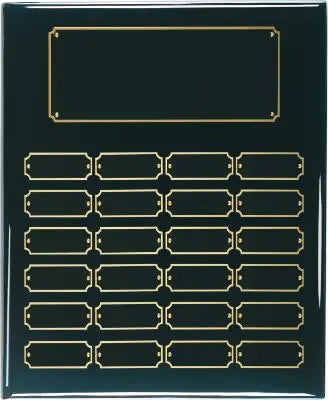 Black Piano Finish Completed Perpetual Plaque Award with 24 Name Plates, 12" x 15" JDS