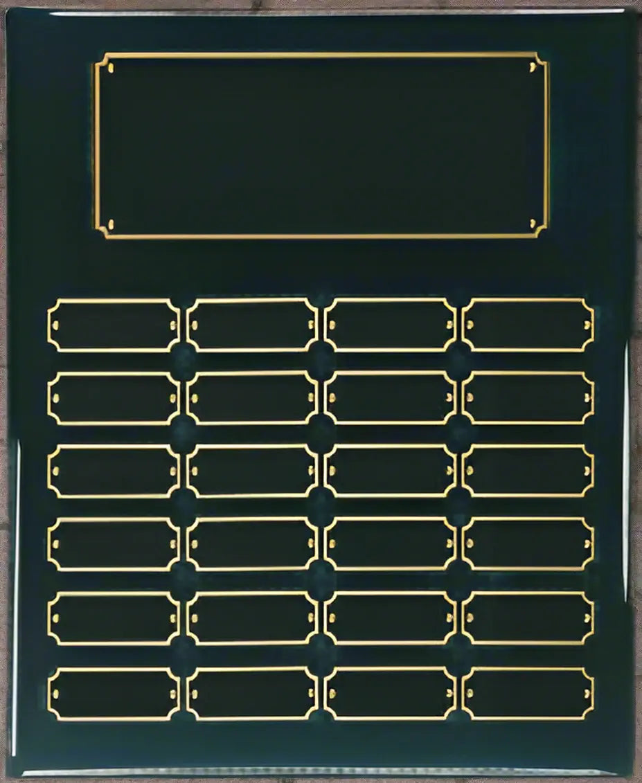 Black Piano Finish Completed Perpetual Plaque Award with 24 Name Plates, 12" x 15" JDS