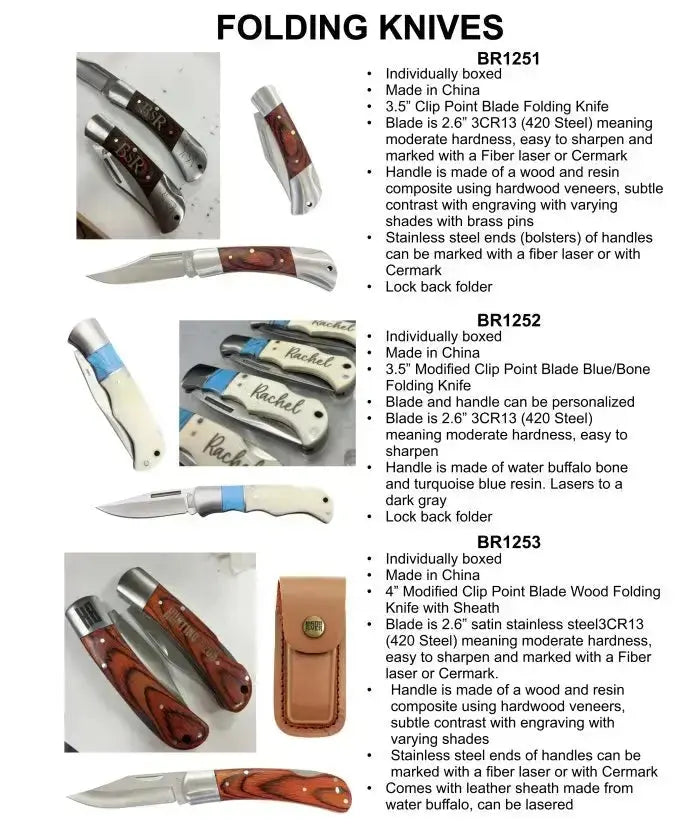 Personalized Bison River 3.5" Folding Pocket Knife, Bone Handle with Blue Inlay Sams Engraving and Gifts