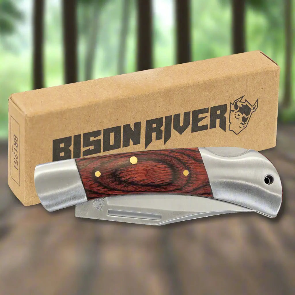 Personalized Bison River 3.5" Wood Folding Pocket Knife Sams Engraving and Gifts