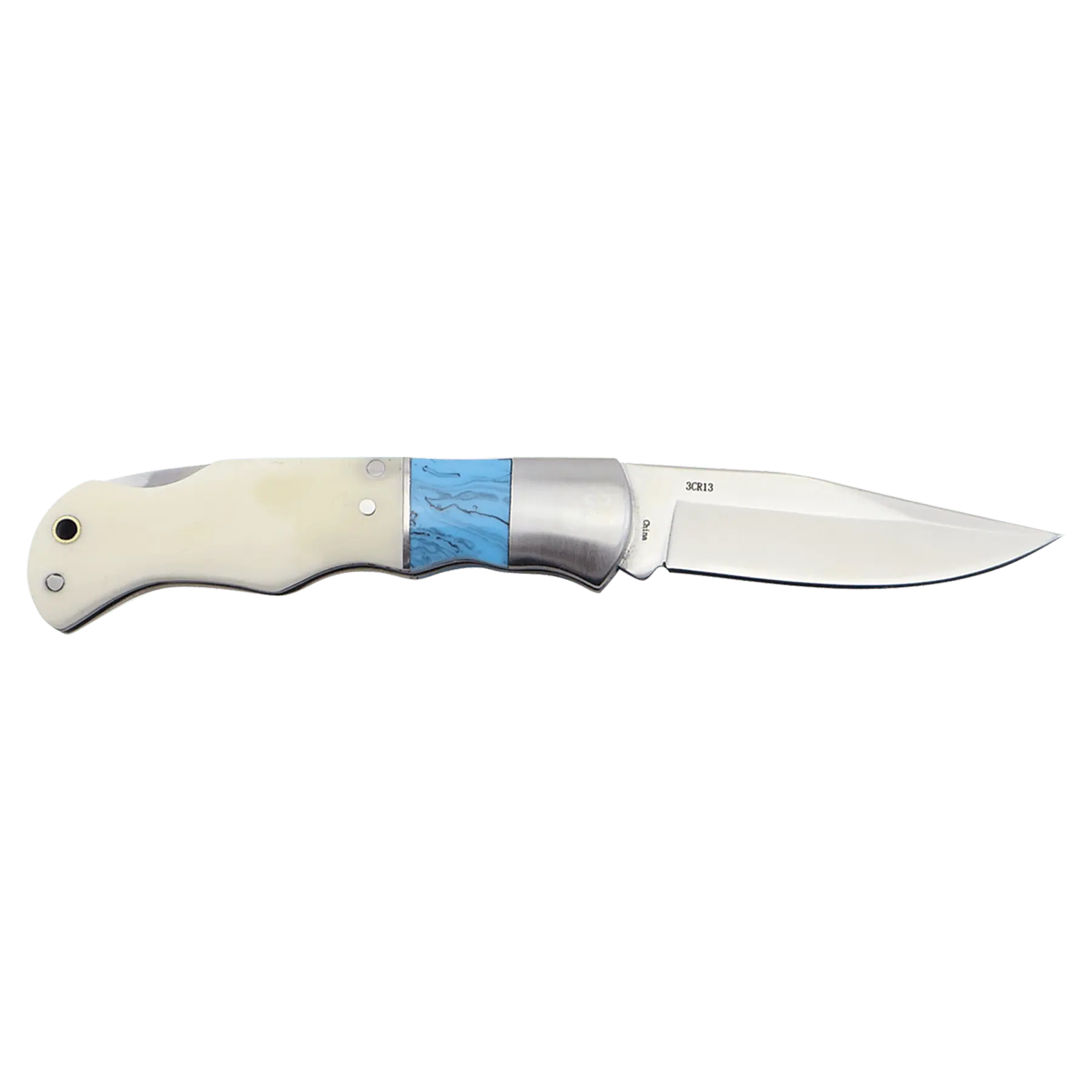 Personalized Bison River 3.5" Folding Pocket Knife, Bone Handle with Blue Inlay Sams Engraving and Gifts