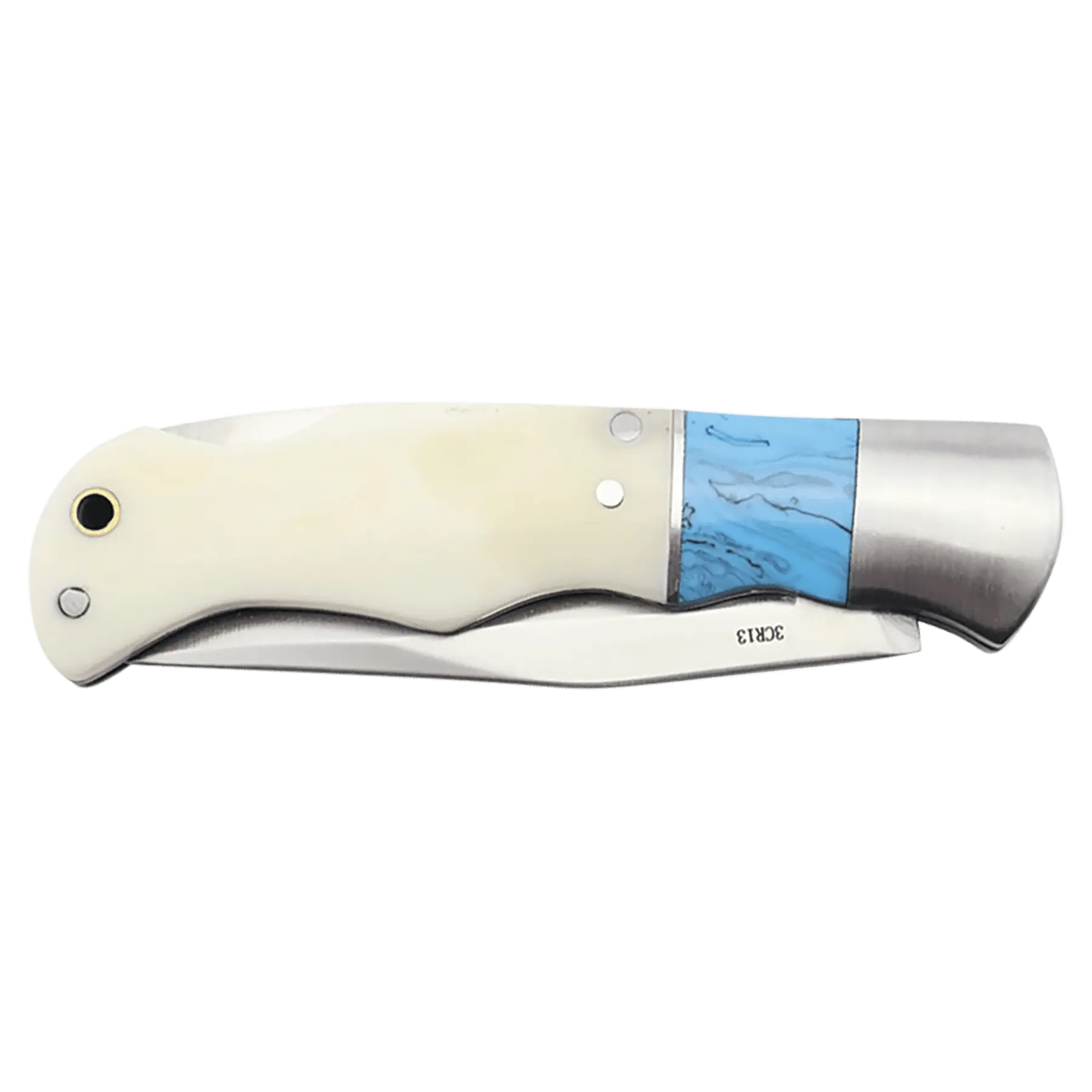 Personalized Bison River 3.5" Folding Pocket Knife, Bone Handle with Blue Inlay Sams Engraving and Gifts