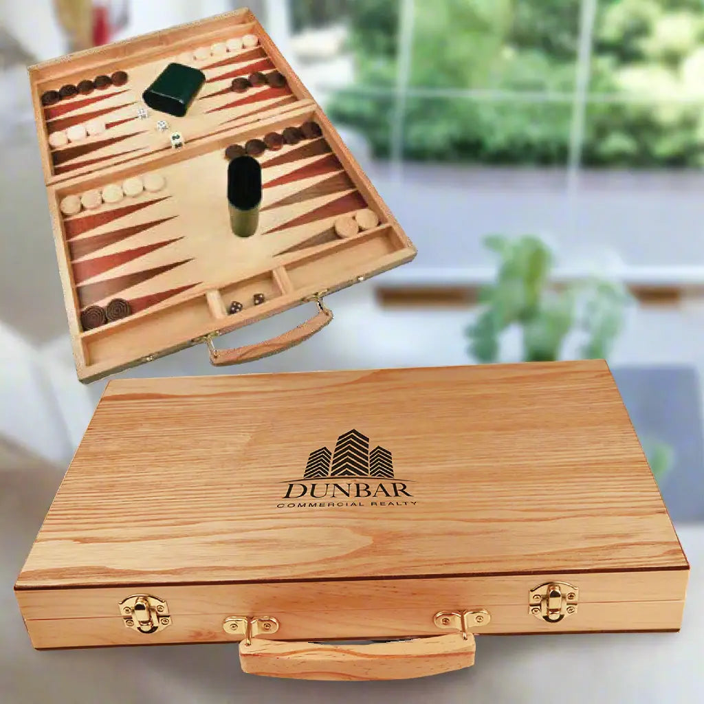 Custom Engraved Wooden Backgammon Set – 15" Game Board with Storage Box JDS