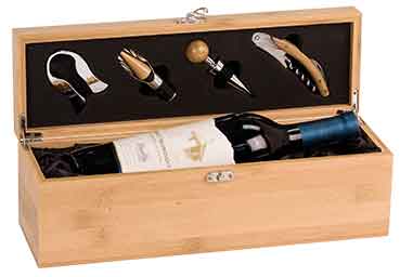 Personalized Wooden Wine Gift Box with Tools, Bamboo Wood - Wine Not Included JDS