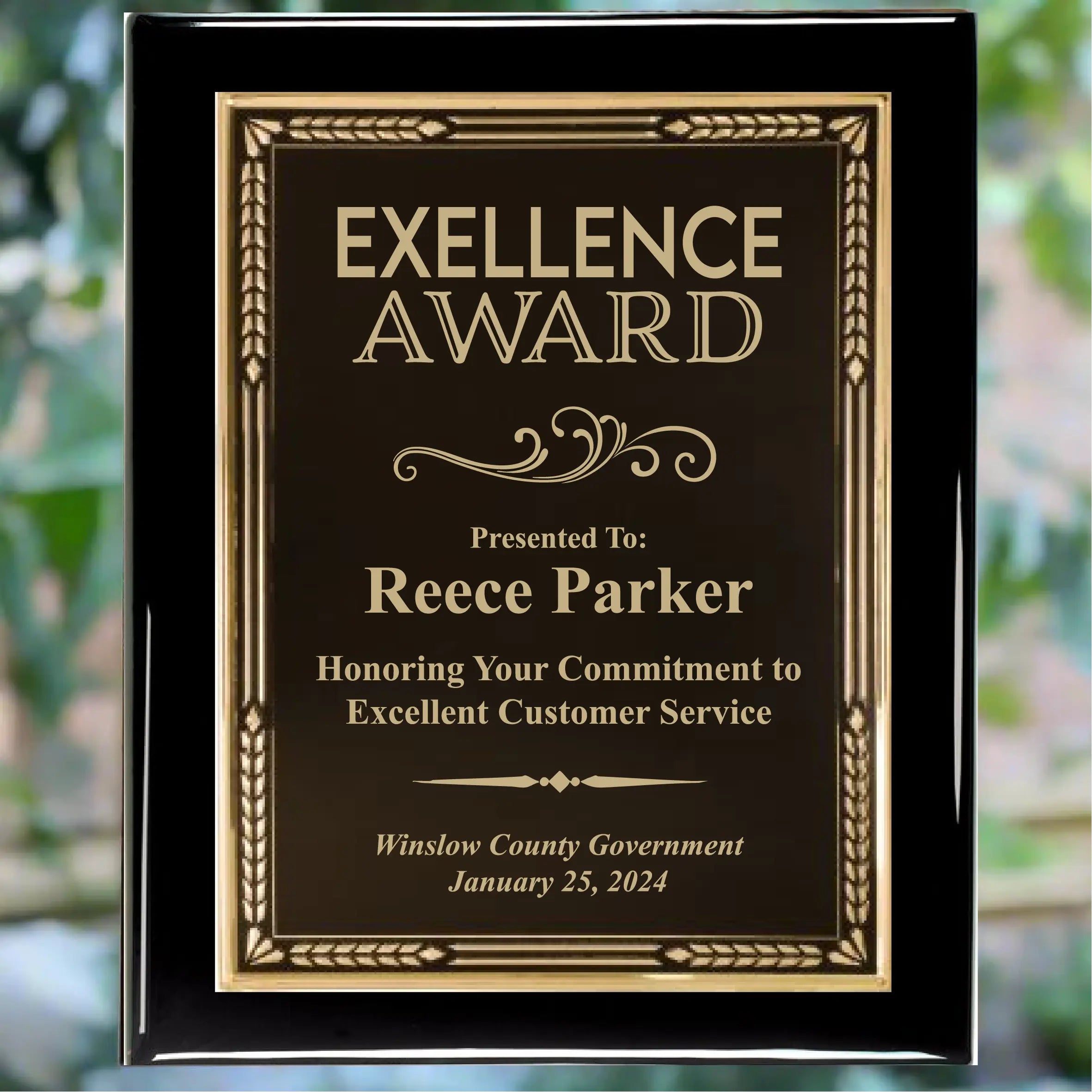 Custom Plaque 8"x10" Black Piano Finish Plaque - 5 Plate Color Options Sams Engraving and Gifts