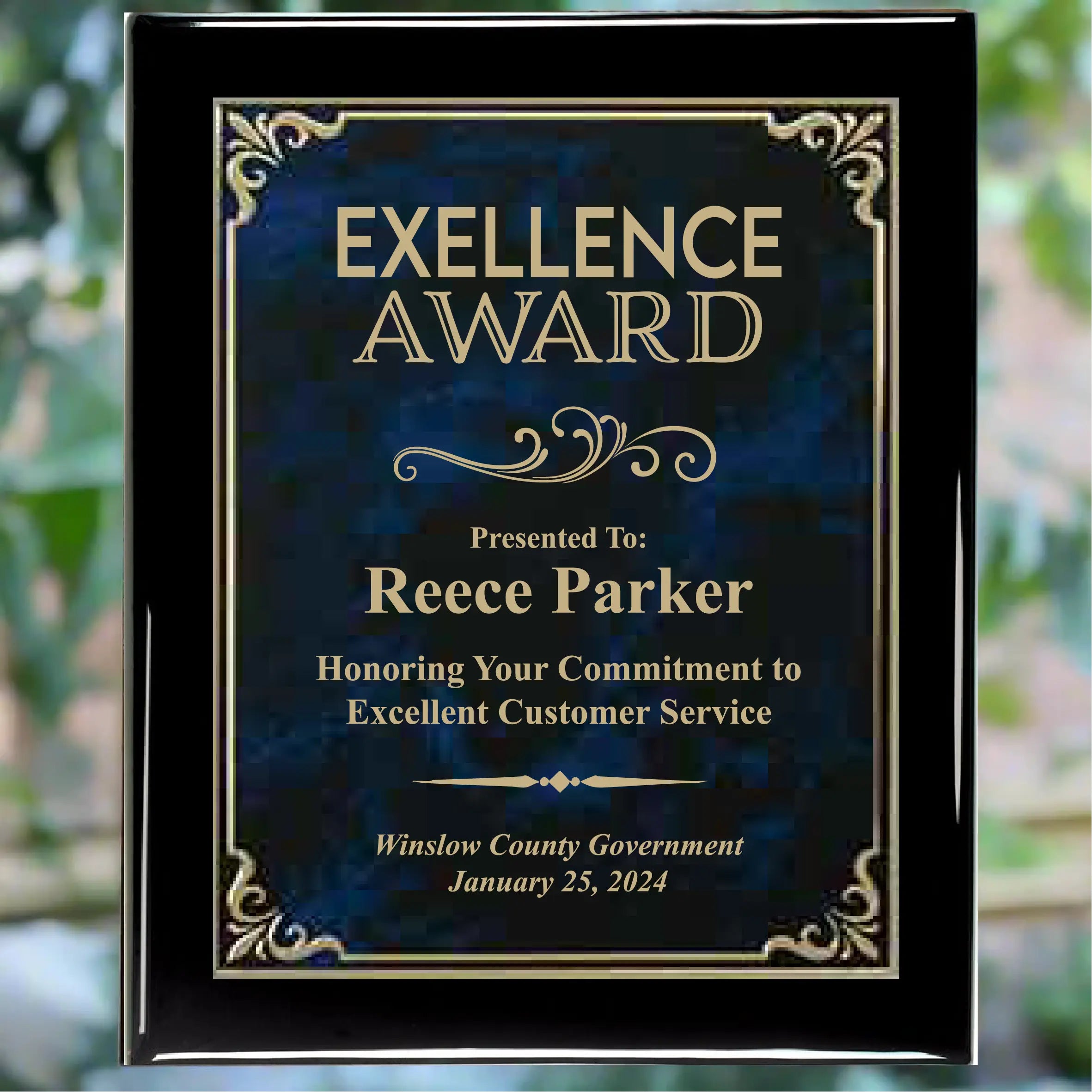 Custom Plaque 8"x10" Black Piano Finish Plaque - 5 Plate Color Options Sams Engraving and Gifts