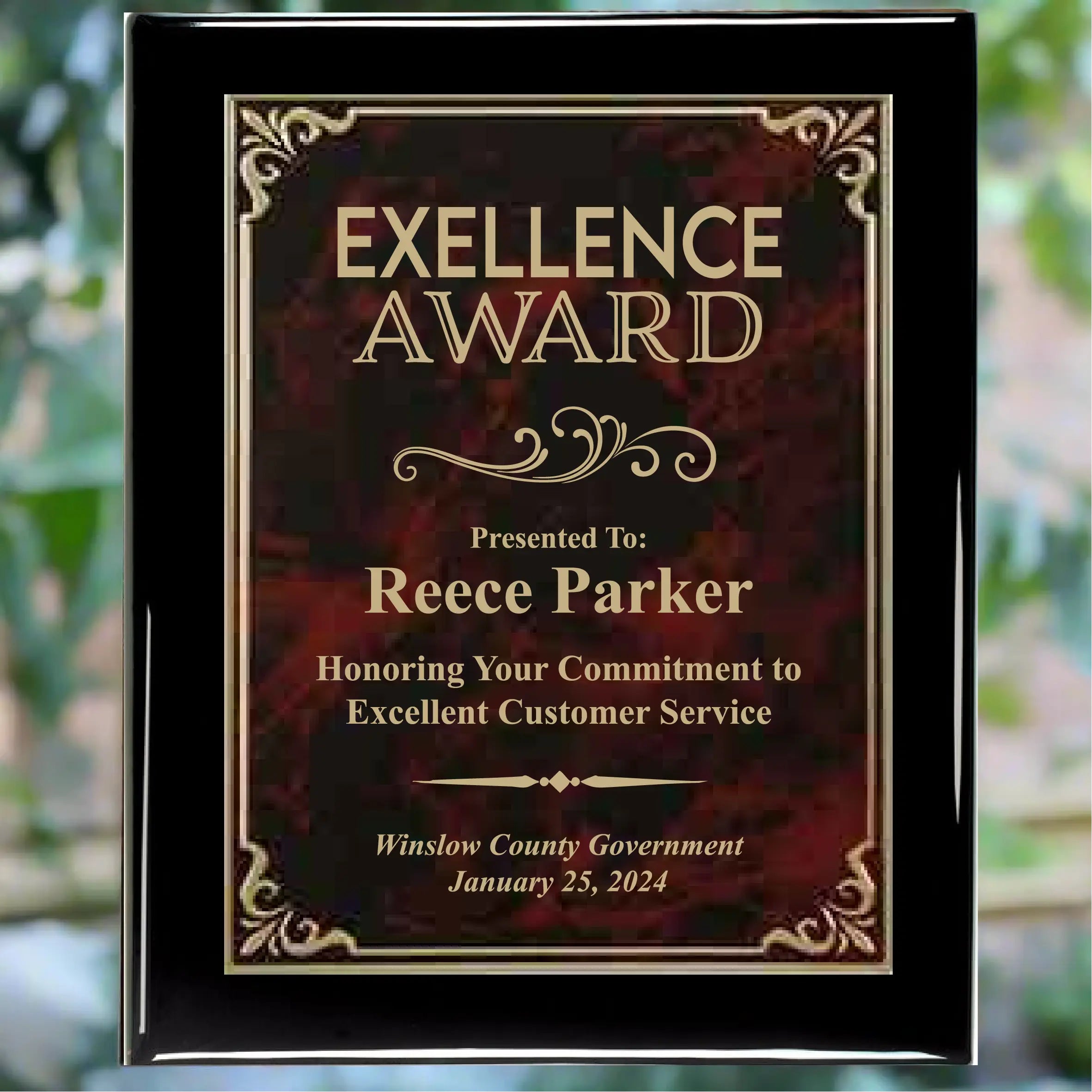 Custom Plaque 8"x10" Black Piano Finish Plaque - 5 Plate Color Options Sams Engraving and Gifts