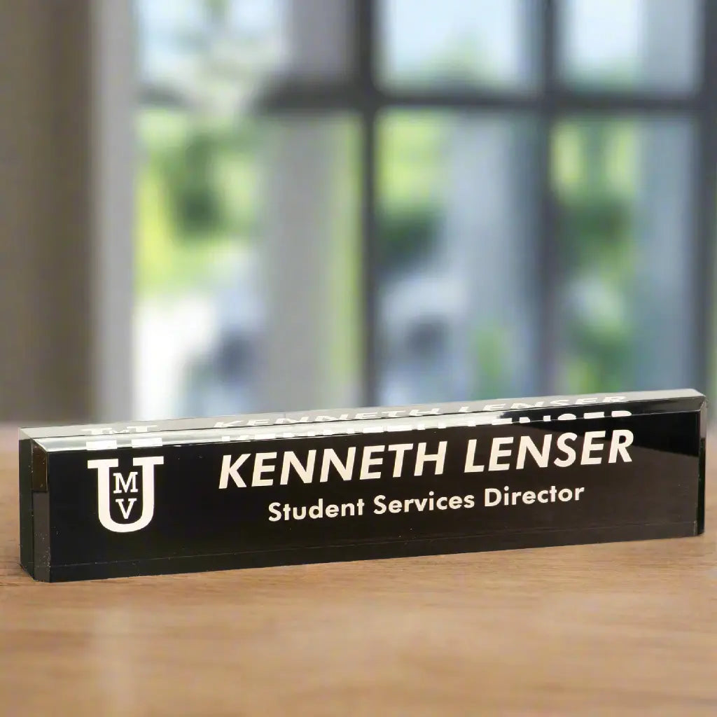 Custom Engraved Name Desk Wedge, Black Acrylic, 10" x 2" JDS